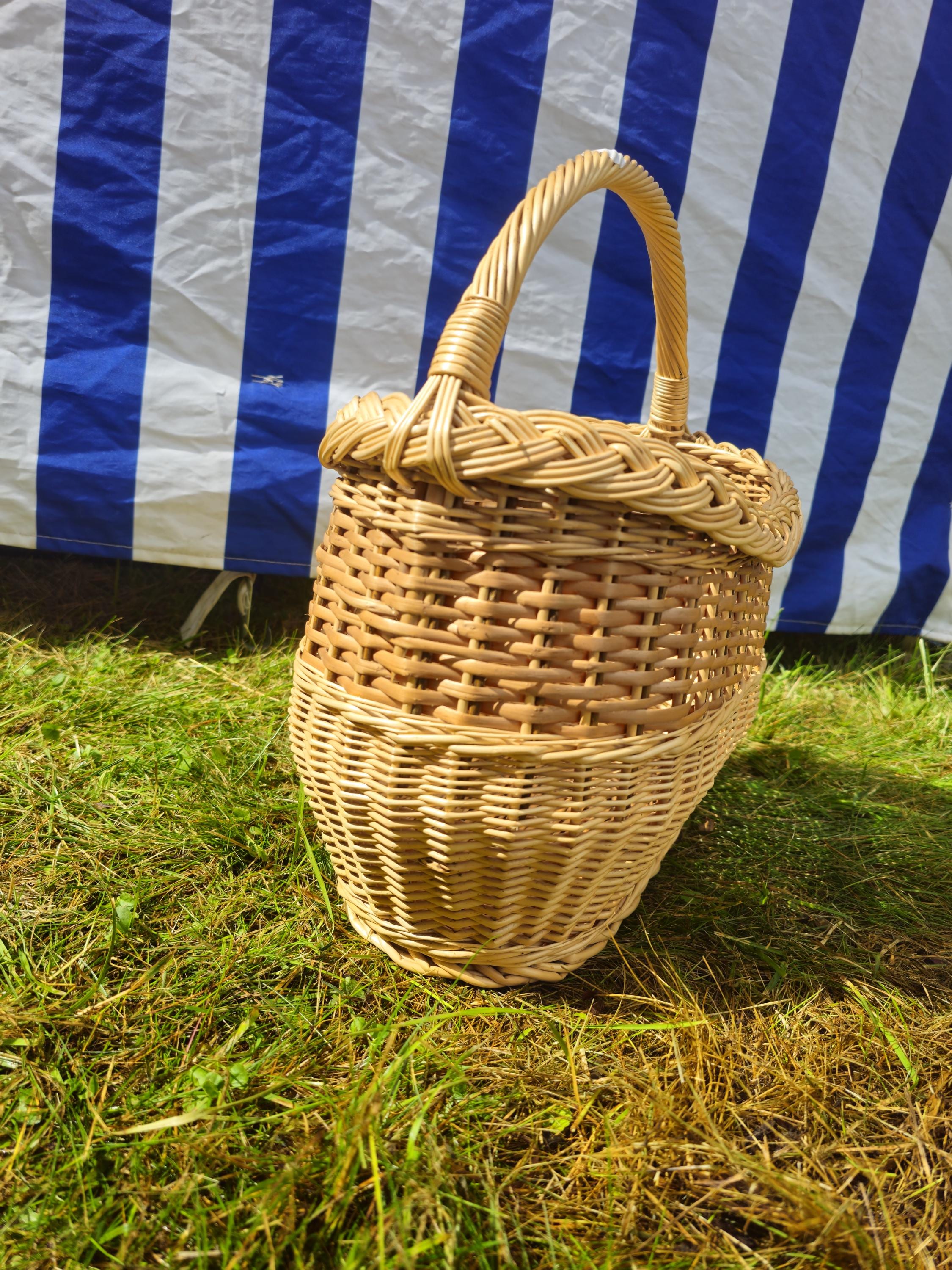 Wicker Basket with Braided Rim - Handwoven Rustic Willow Basket