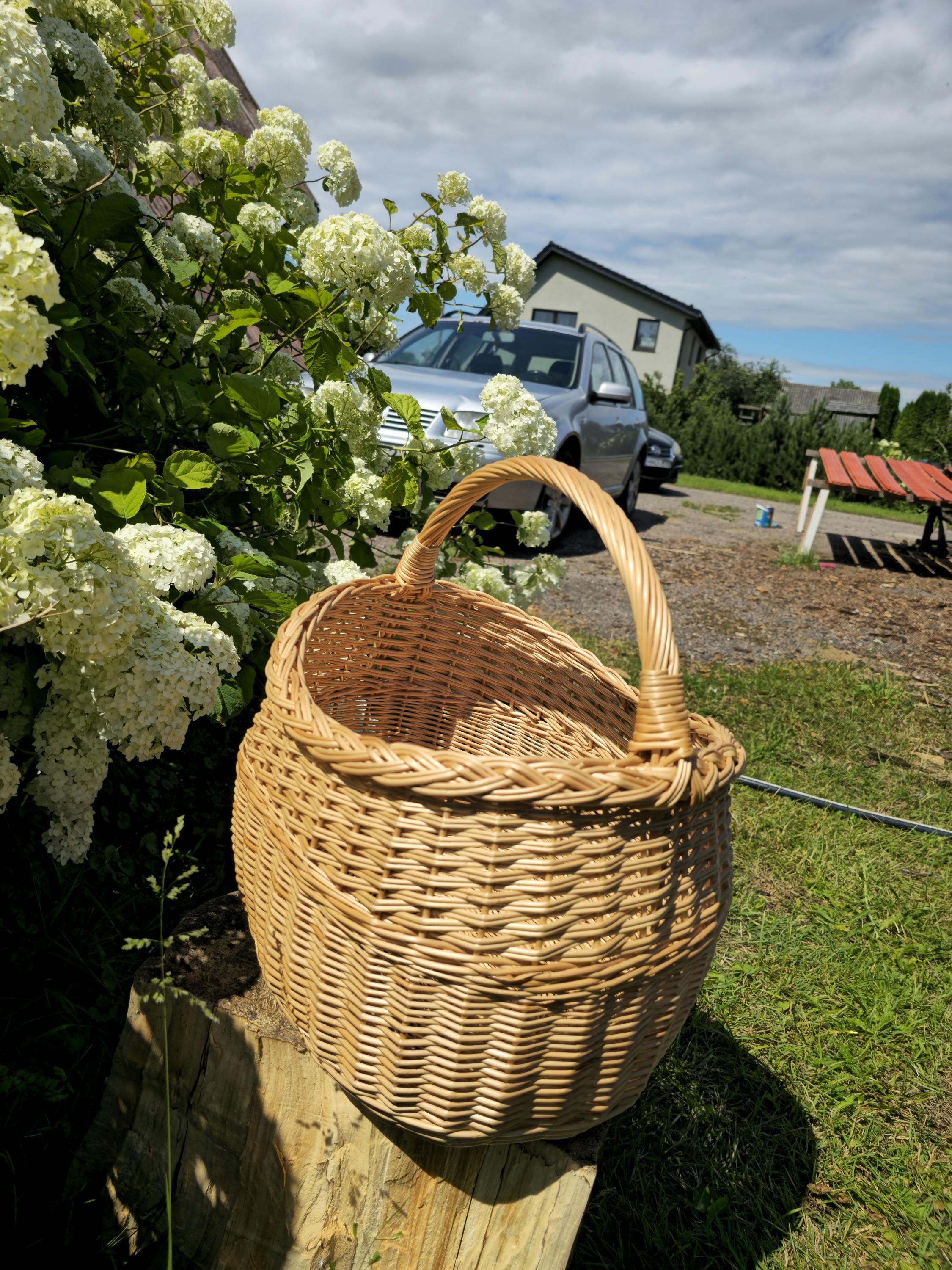 Rustic Decorative Wicker Basket - Handwoven Natural Storage - Farmhouse Cottagecore Home Decor