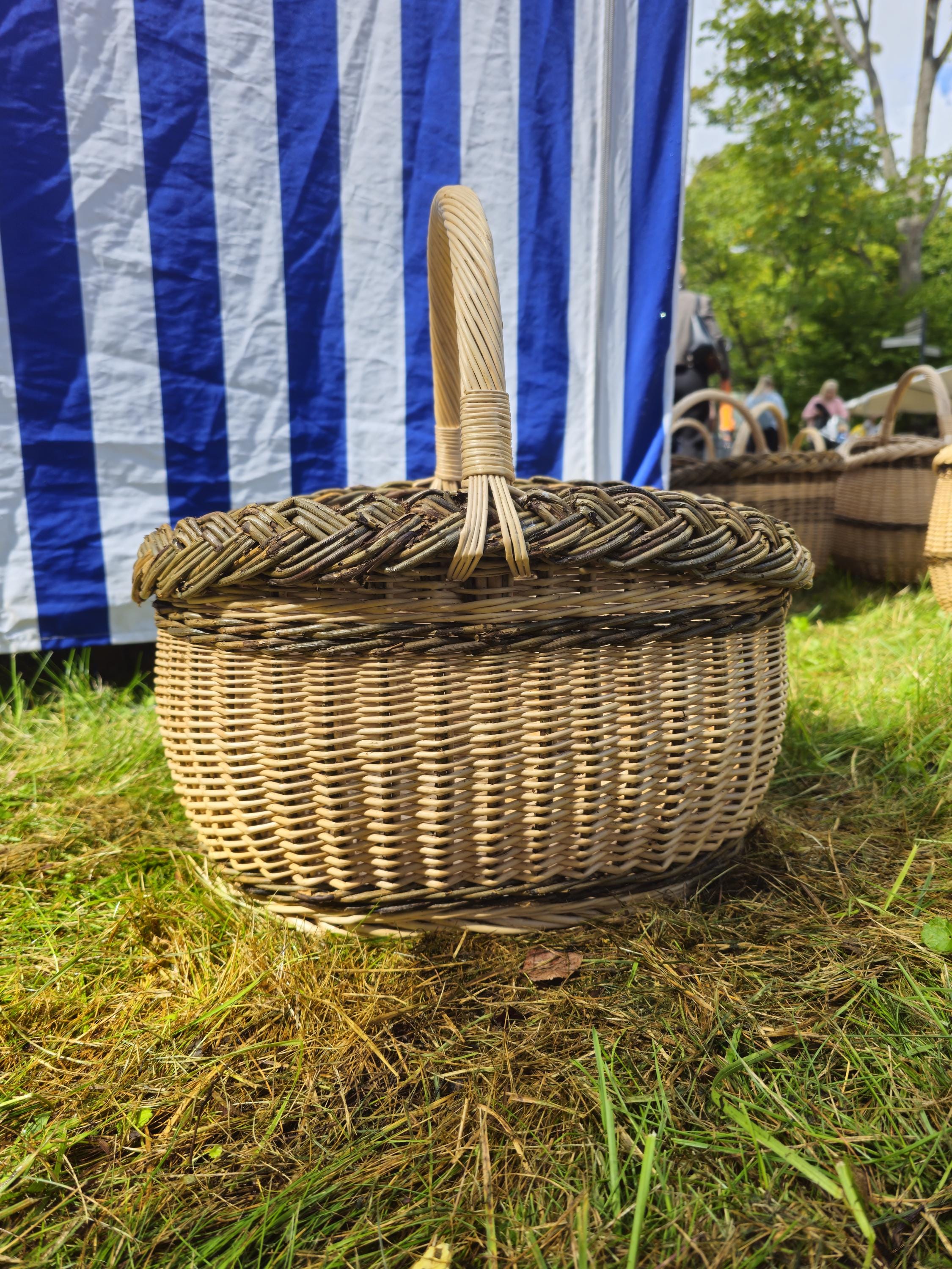 Wicker Oval Basket with Braided Rim - Medium Handwoven Willow Basket