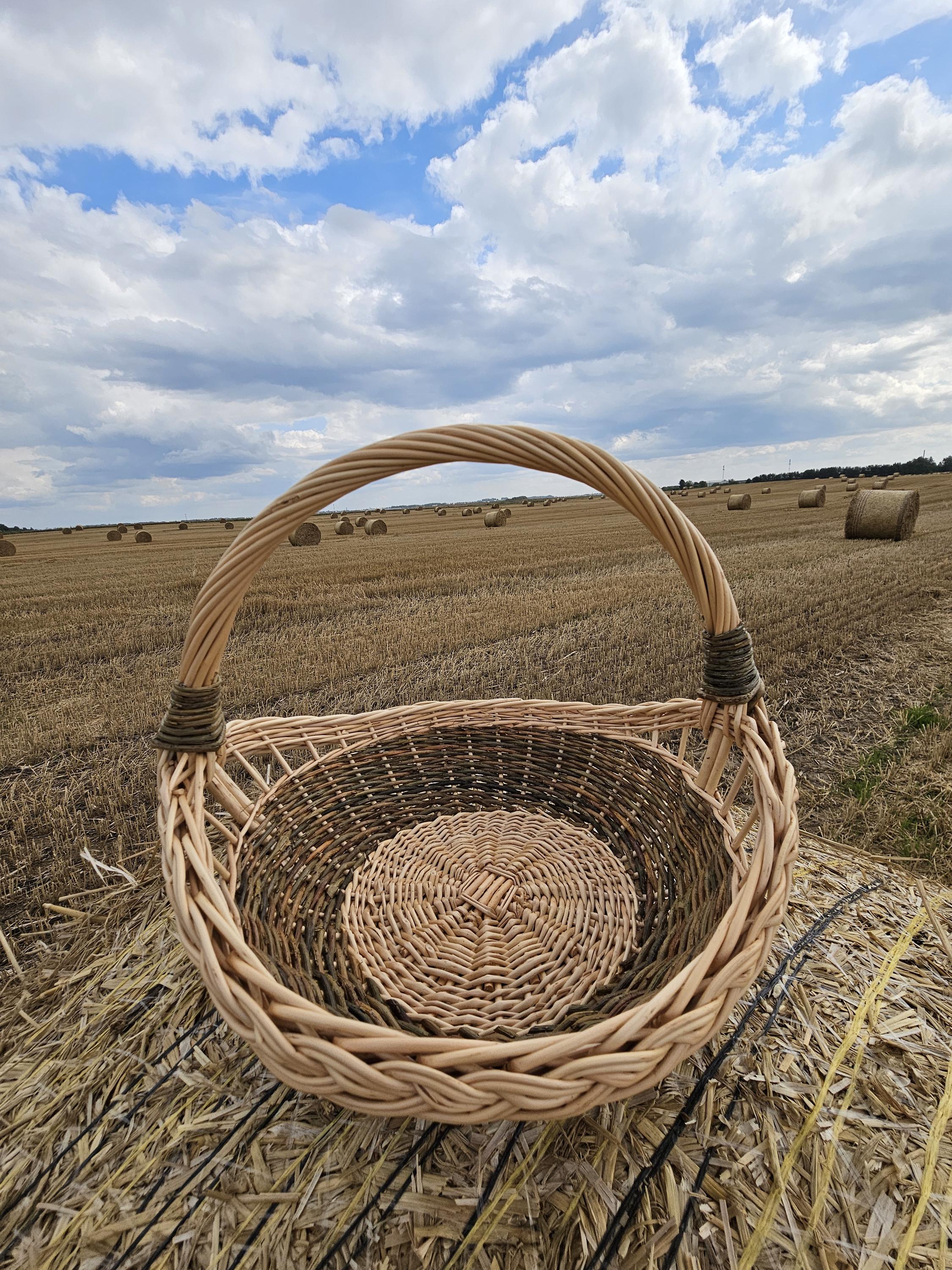 Handmade Wicker Trug Basket: Rustic Farmhouse Willow Gathering Basket