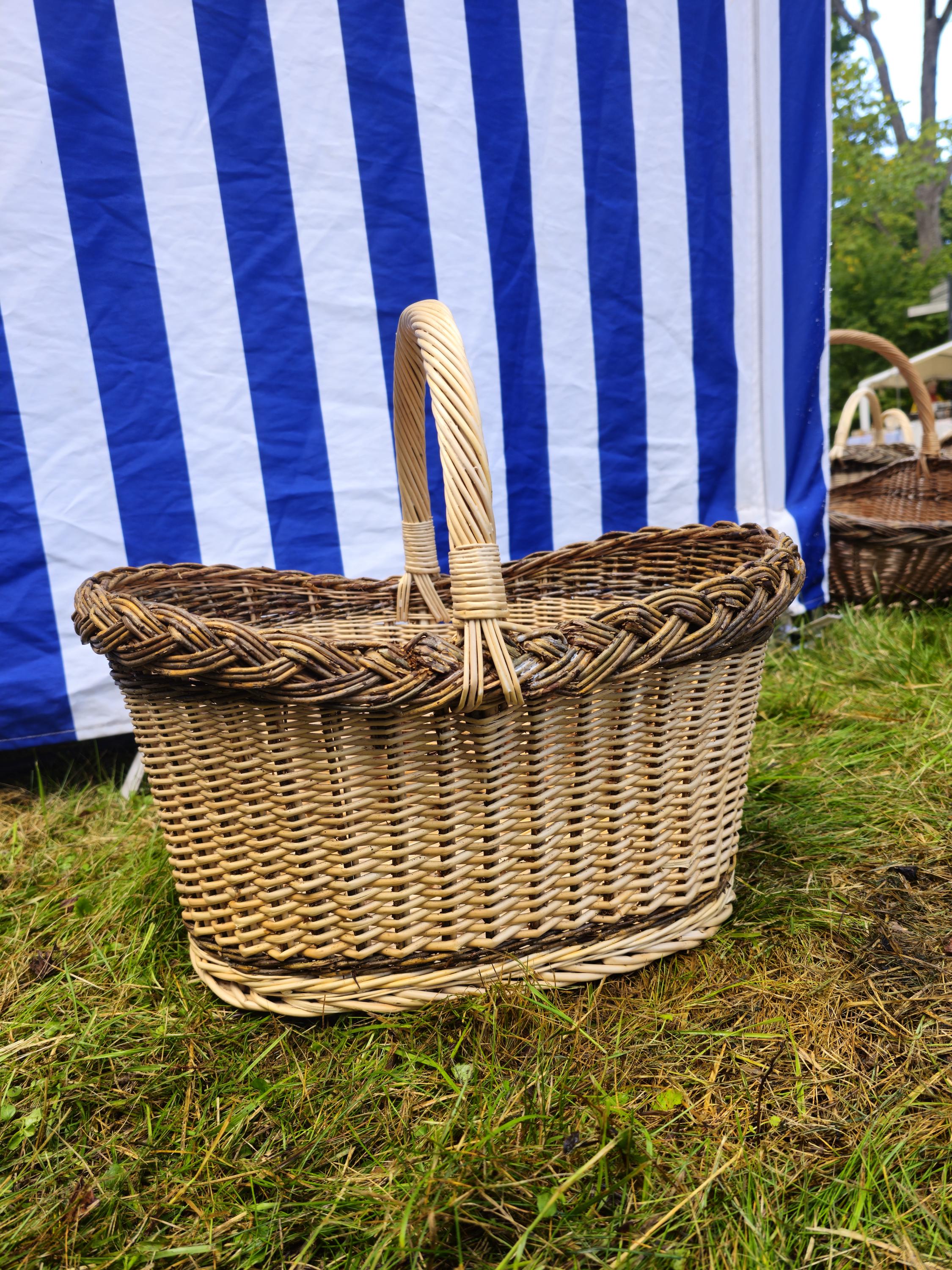 Wicker Oval Basket with Rustic Dark Rim - Handwoven Willow Foraging Basket