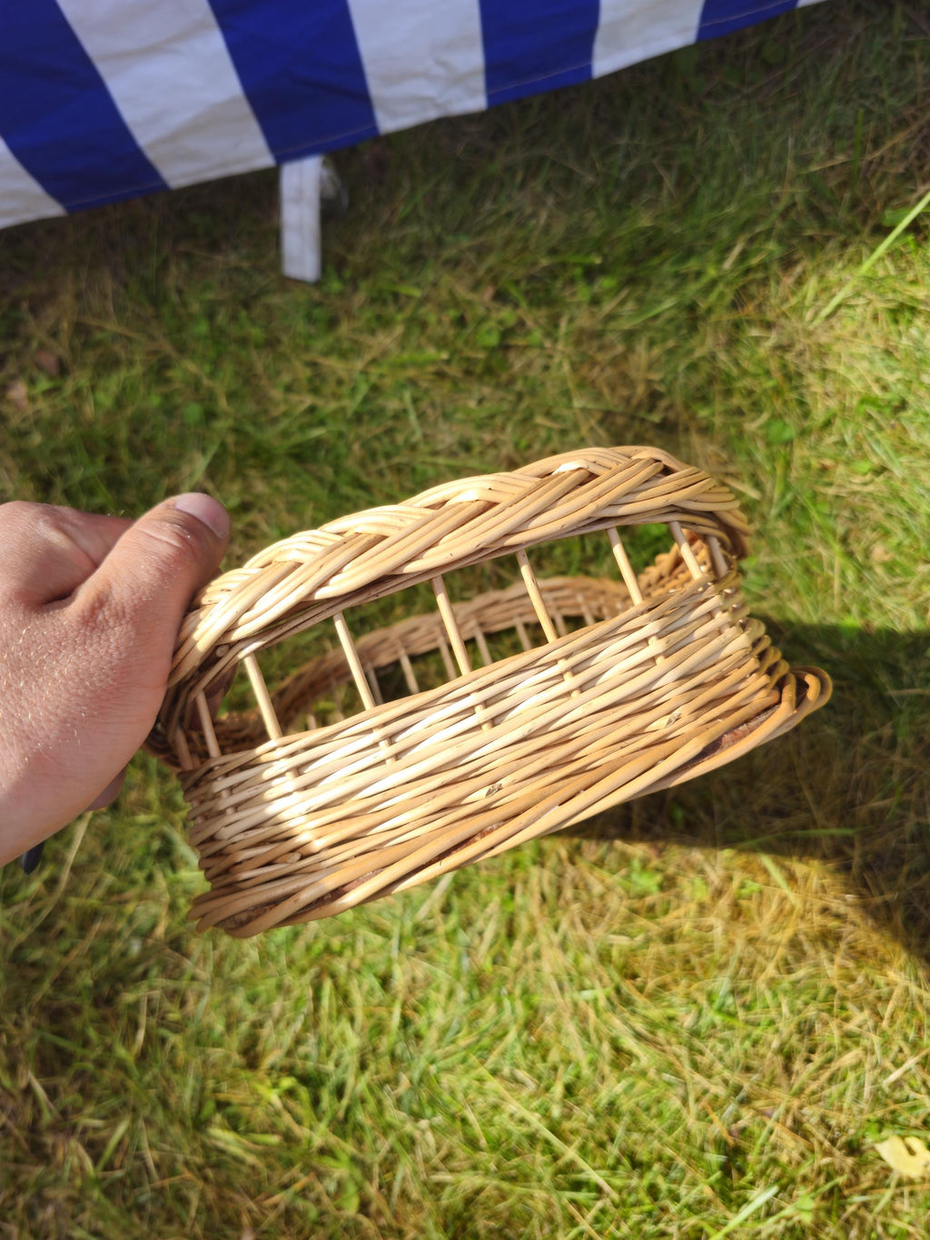 Wicker Serving Tray with Wooden Base - Handwoven Rectangular Basket