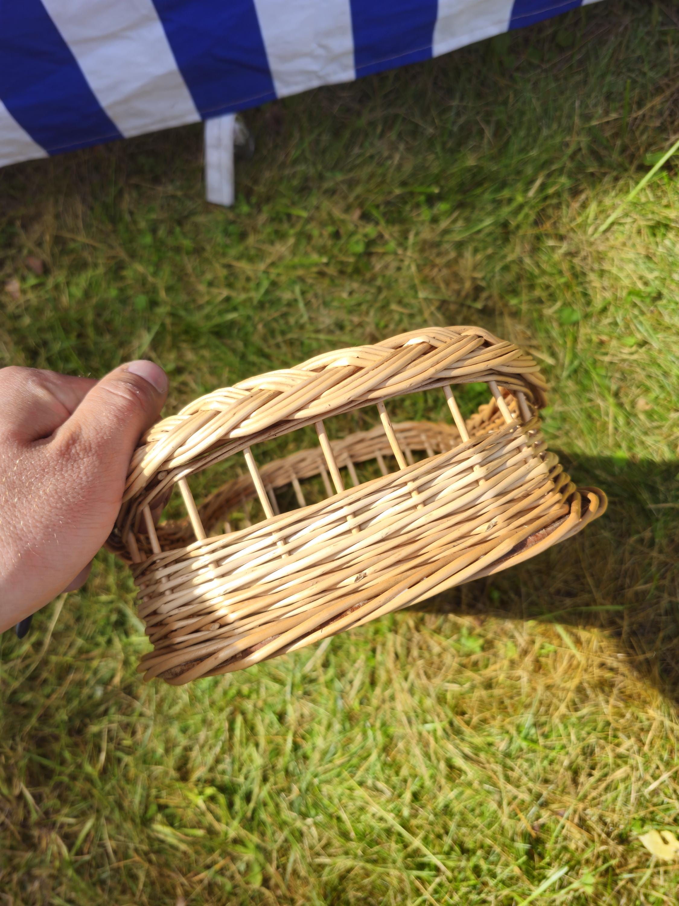 Wicker Serving Tray with Wooden Base - Handwoven Rectangular Basket