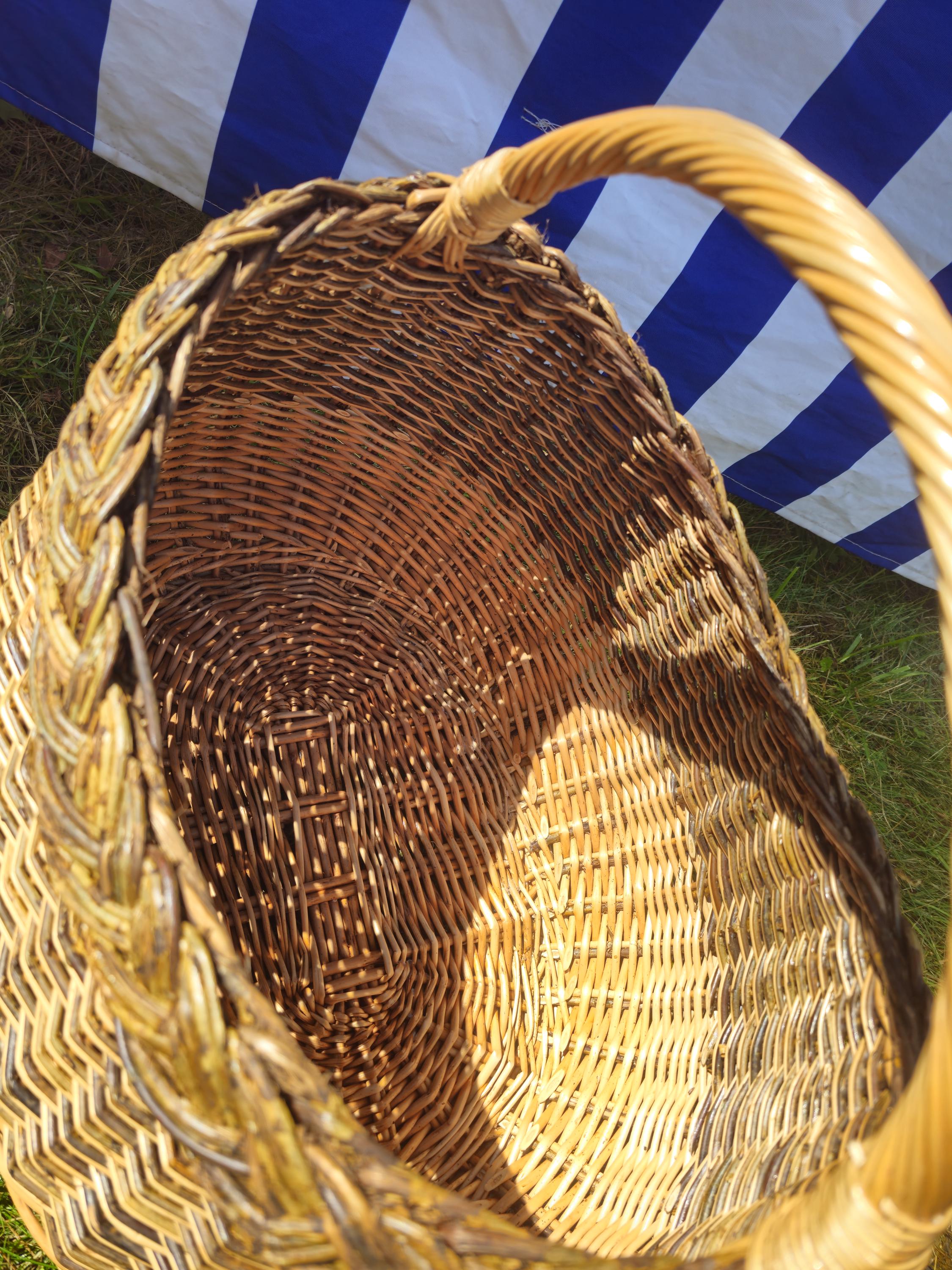 Wicker Mushroom Basket with Braided Rim - Handwoven Foraging Basket
