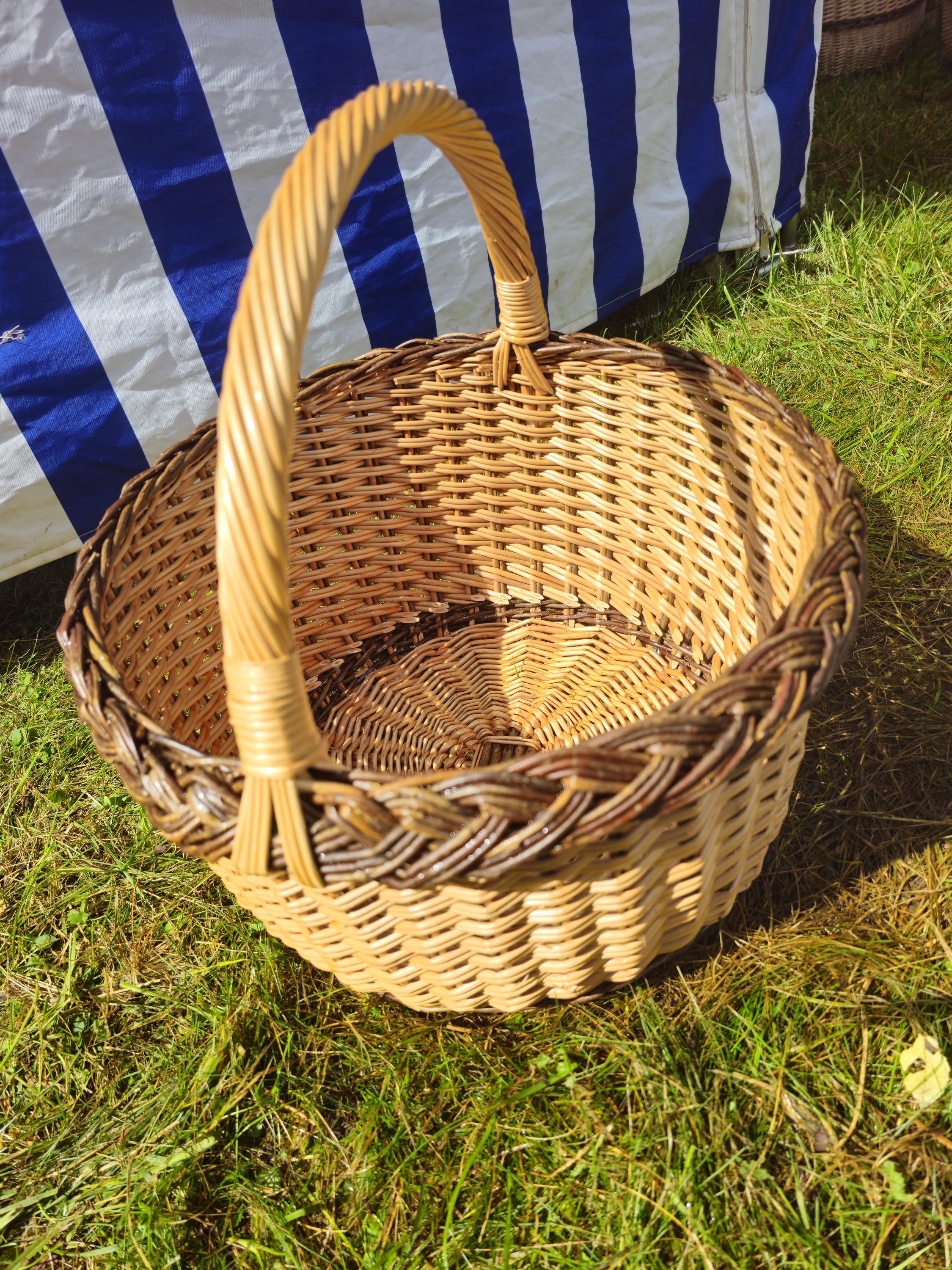 Wicker Mushroom Basket with Braided Rim - Handwoven Foraging Basket