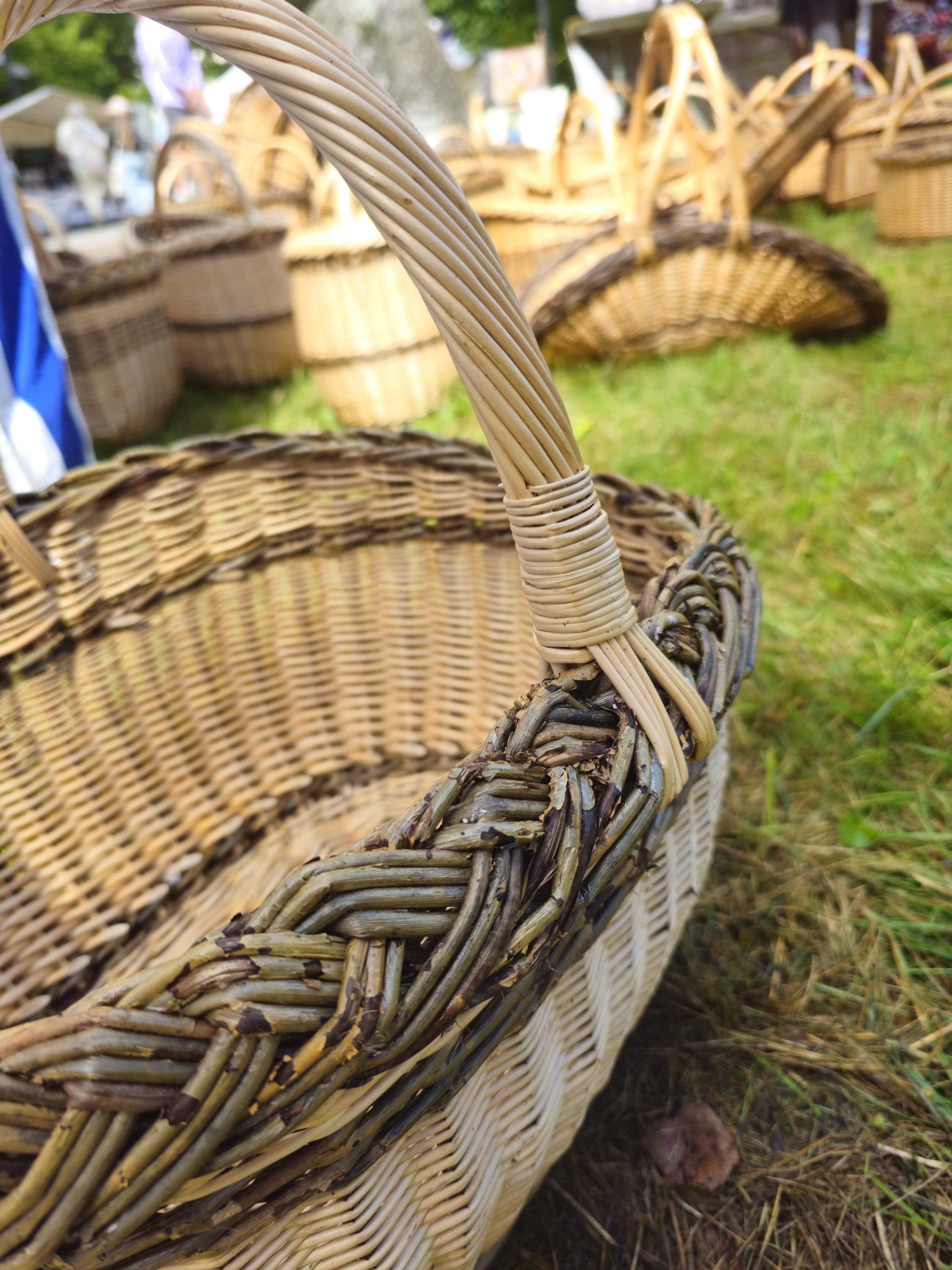 Wicker Oval Basket with Braided Rim - Medium Handwoven Willow Basket