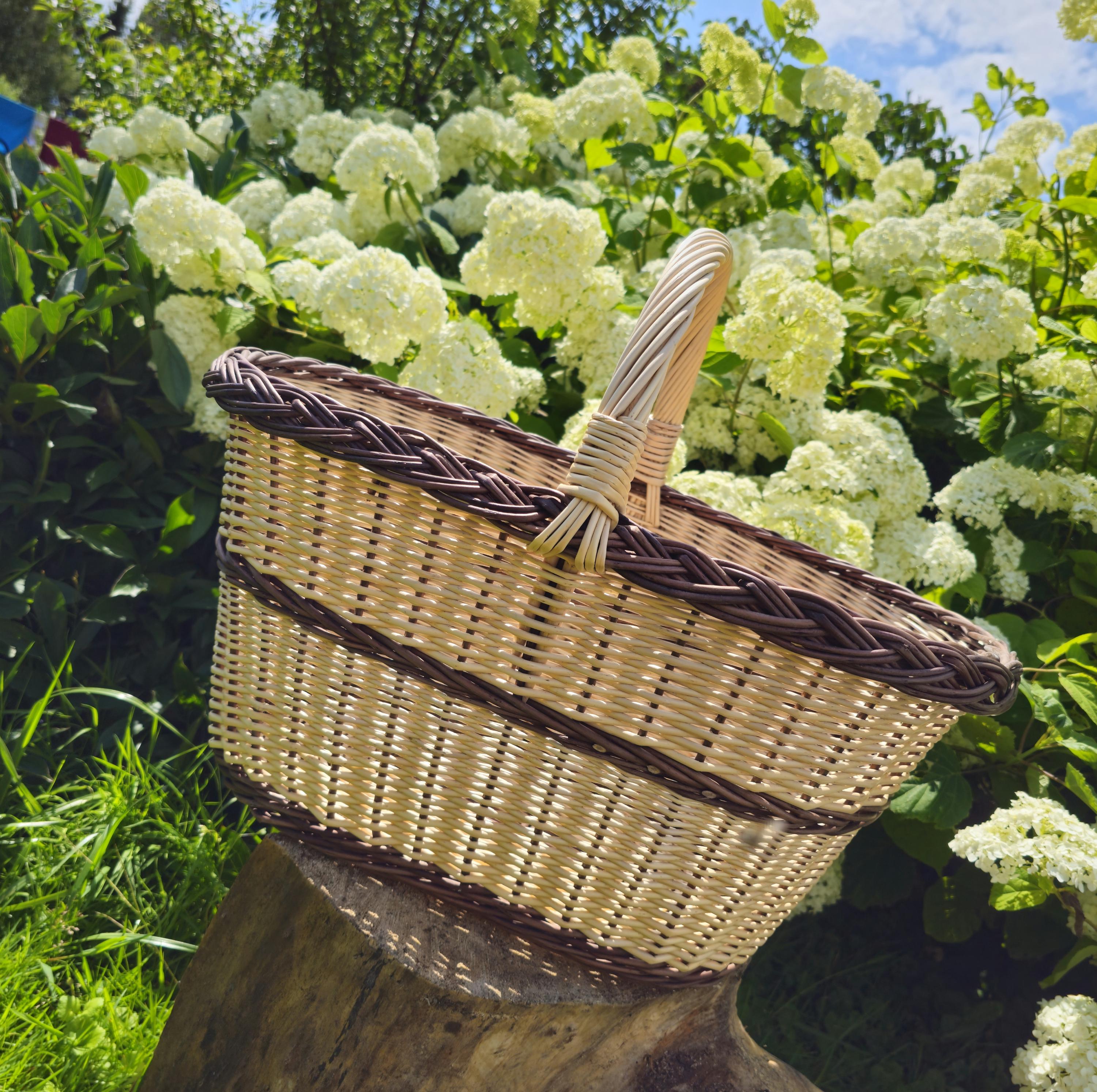 Large Rustic Decorative Wicker Basket - Handwoven Farmhouse Storage - Cottagecore Natural Home Decor