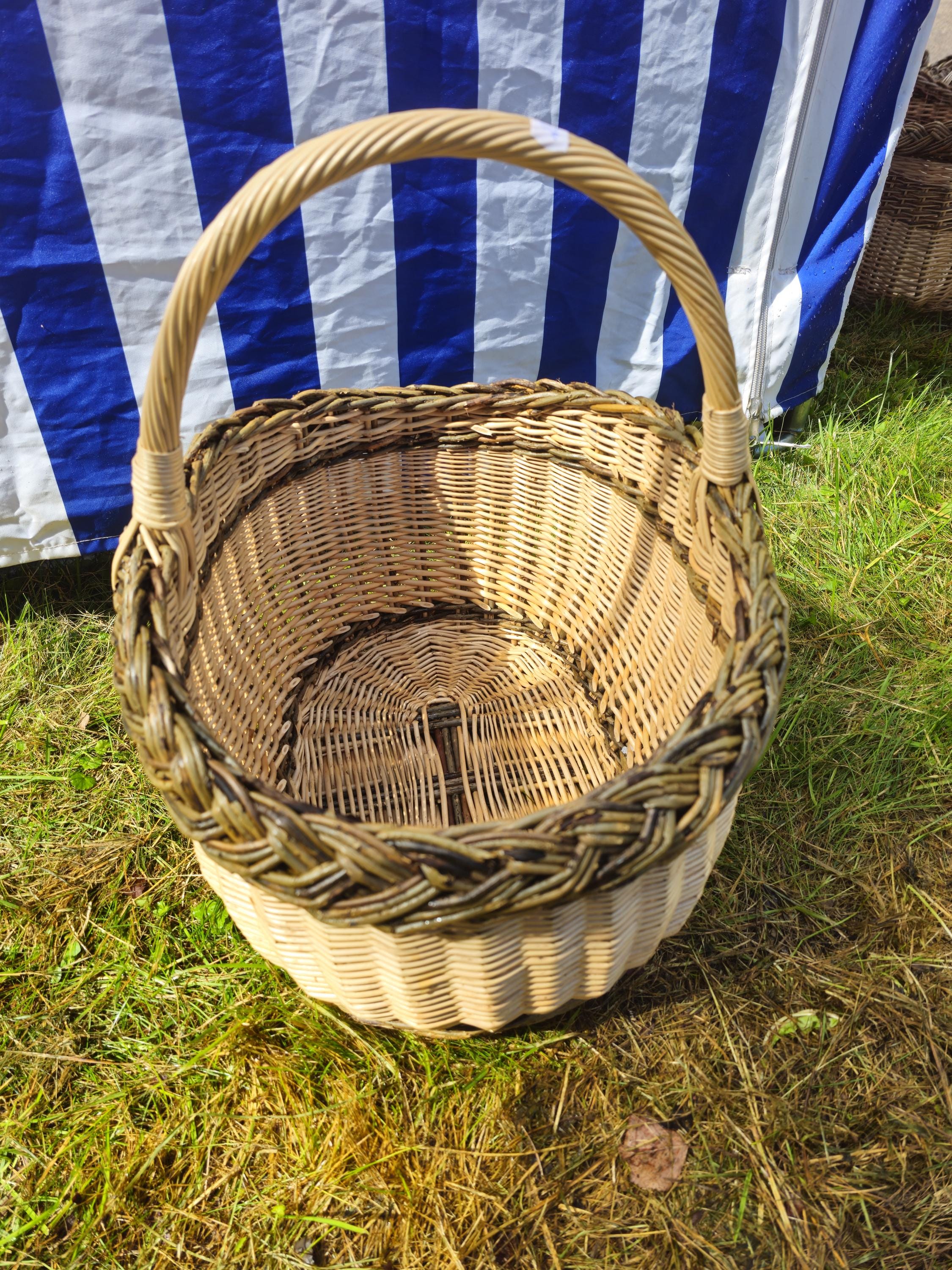 Wicker Oval Basket with Braided Rim - Medium Handwoven Willow Basket