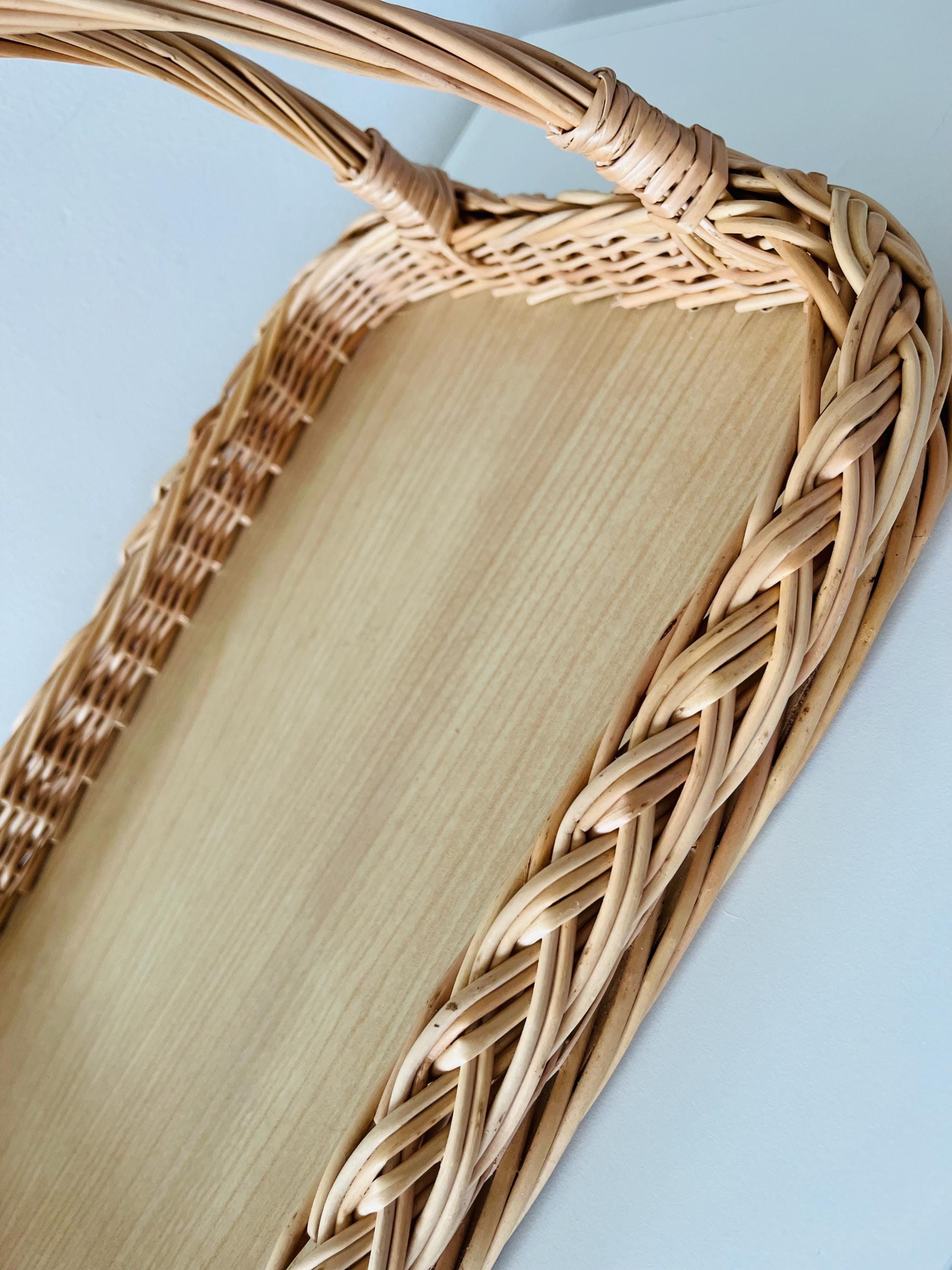 Handwoven Wicker Tray - Rustic Willow Serving Basket with Handles, Natural Table or Kitchen Decor