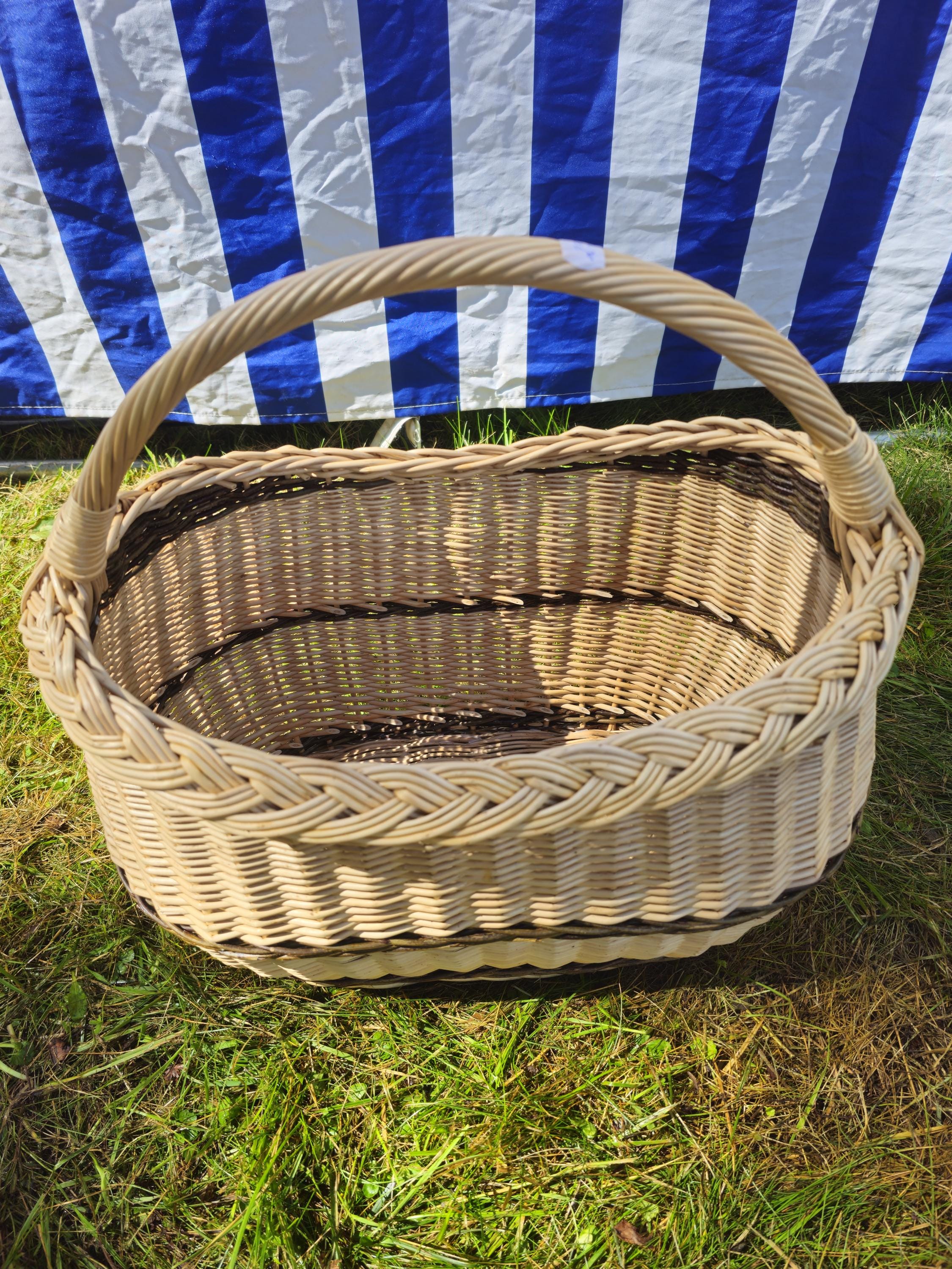 Wicker Oval Basket with Braided Rim - Medium Handwoven Willow Basket