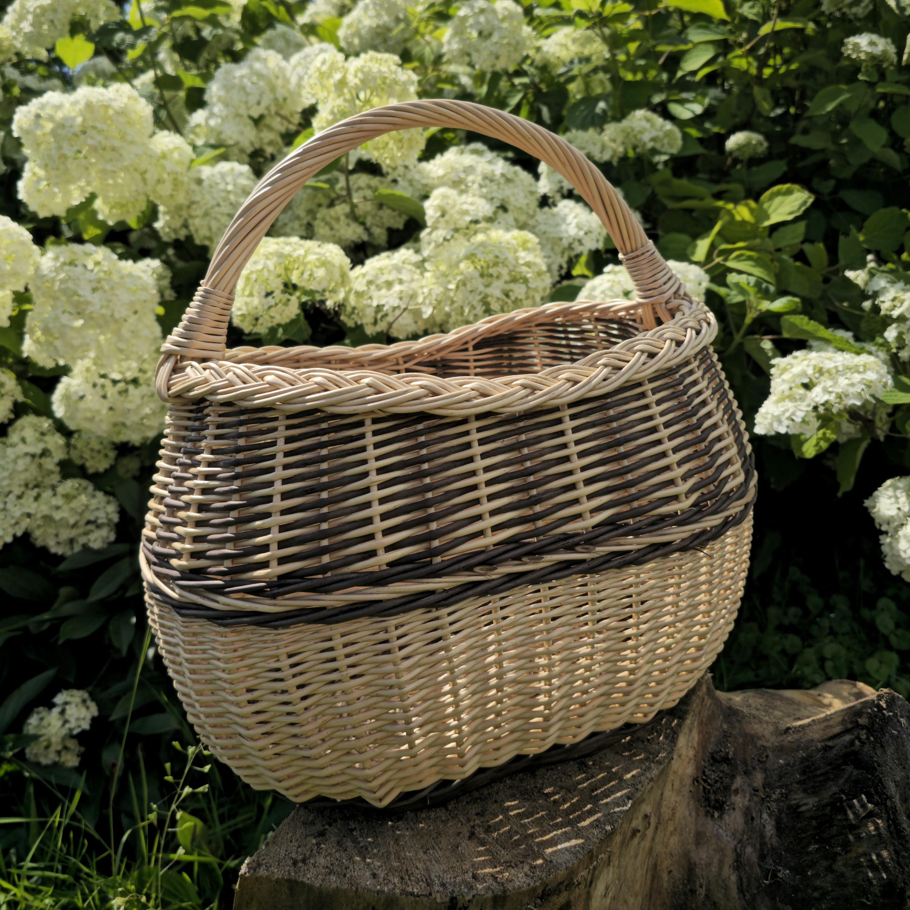 Rustic Decorative Wicker Basket - Small Handwoven Farmhouse Storage - Cottagecore Natural Home Decor