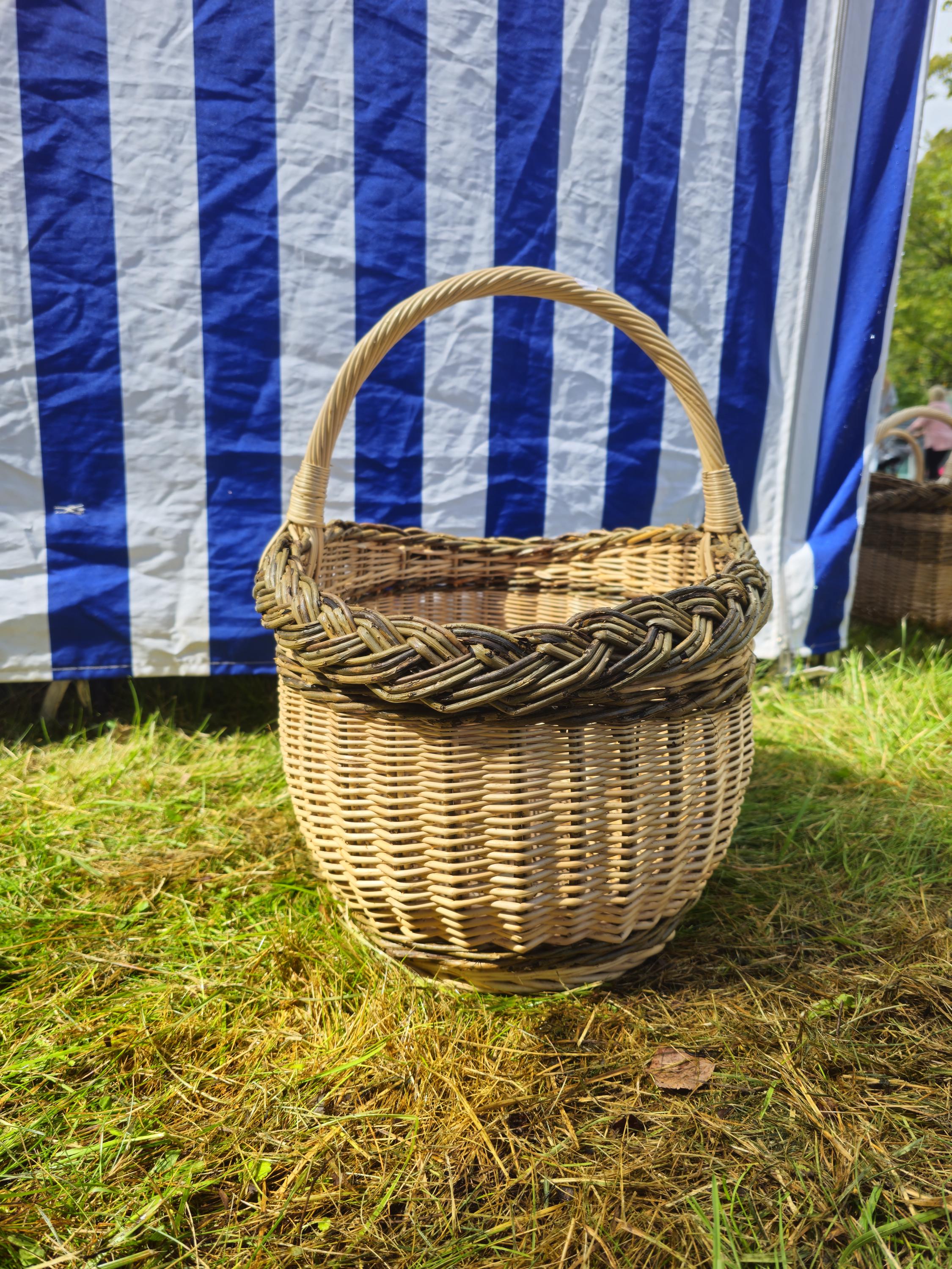 Wicker Oval Basket with Braided Rim - Medium Handwoven Willow Basket