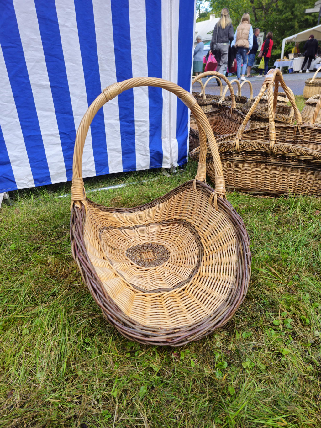 Wicker Flower Basket with Arched Handle - Handwoven Display Basket