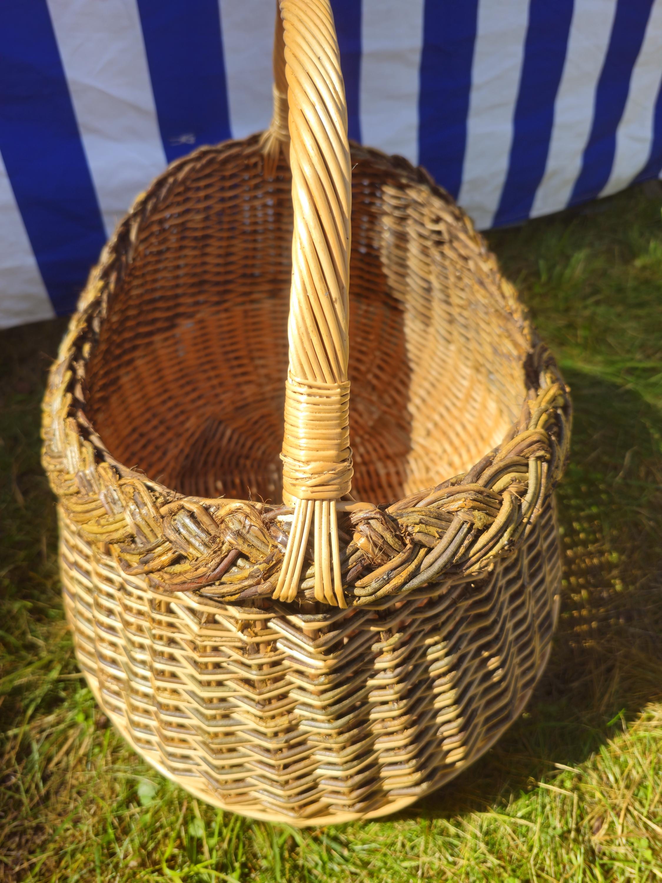 Wicker Mushroom Basket with Braided Rim - Handwoven Foraging Basket