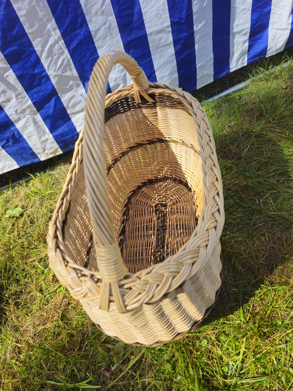 Wicker Oval Basket with Braided Rim - Medium Handwoven Willow Basket