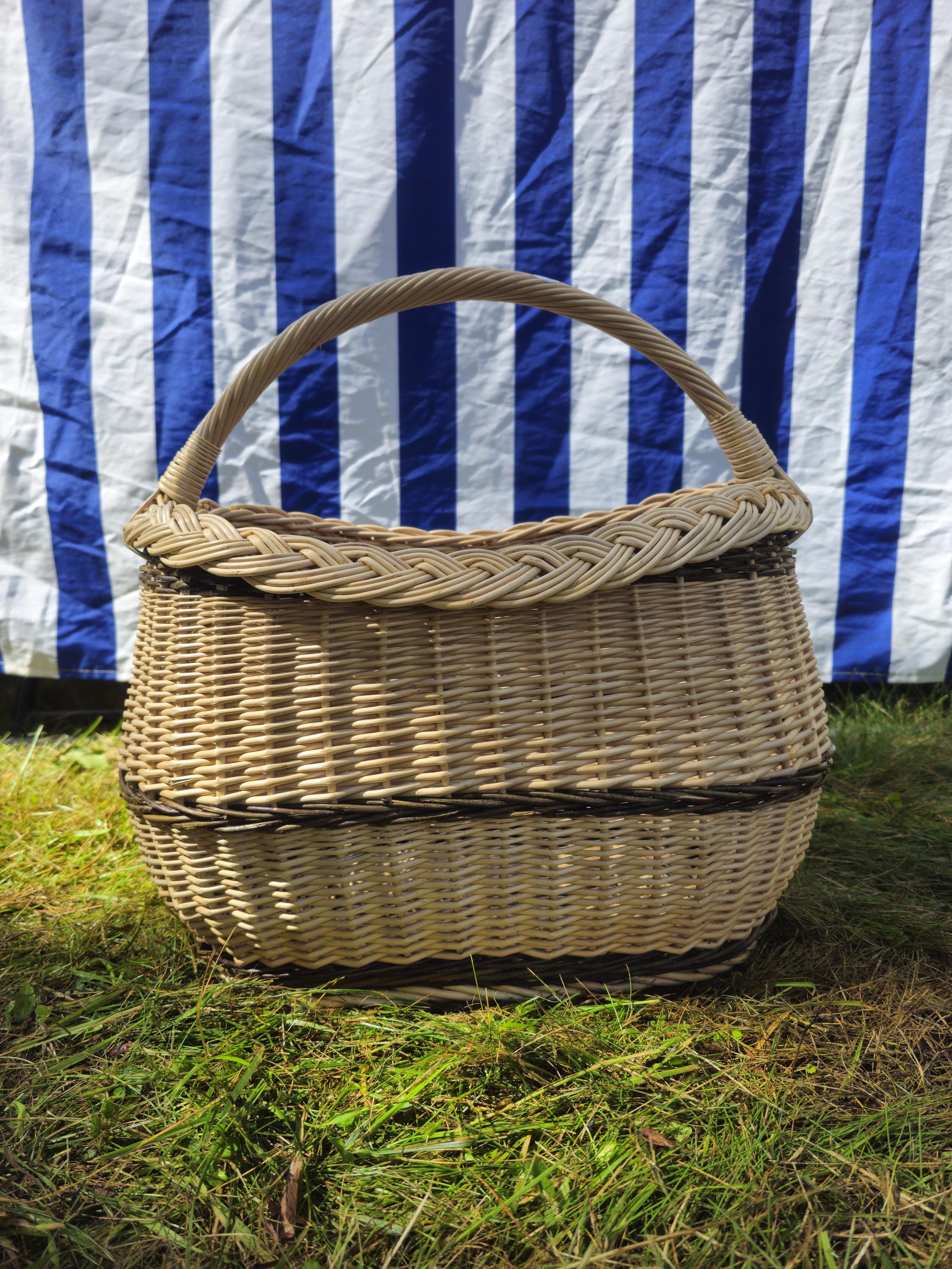 Wicker Oval Basket with Braided Rim - Medium Handwoven Willow Basket