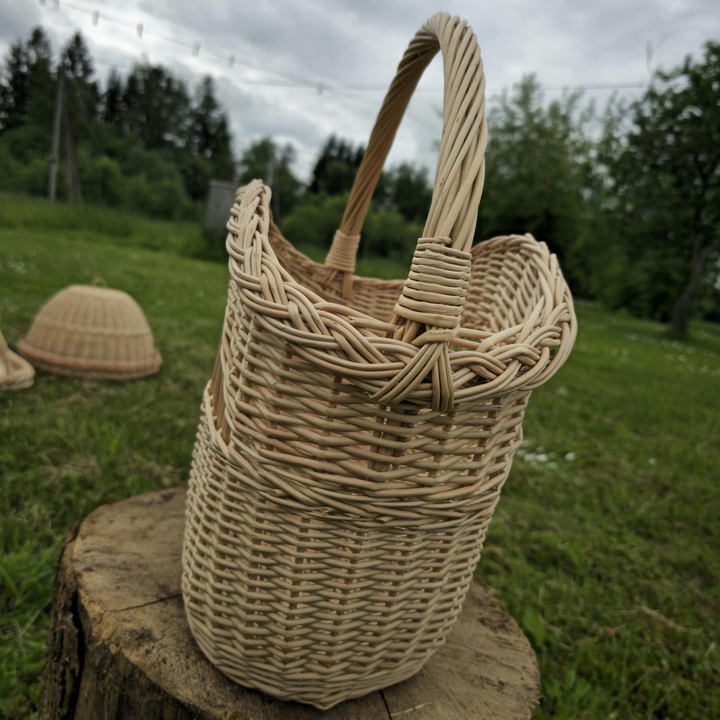 Decorative Wicker Basket, Asymmetrical Entryway &amp; Storage Basket, Rustic Farmhouse Centerpiece, Handwoven in Lithuania