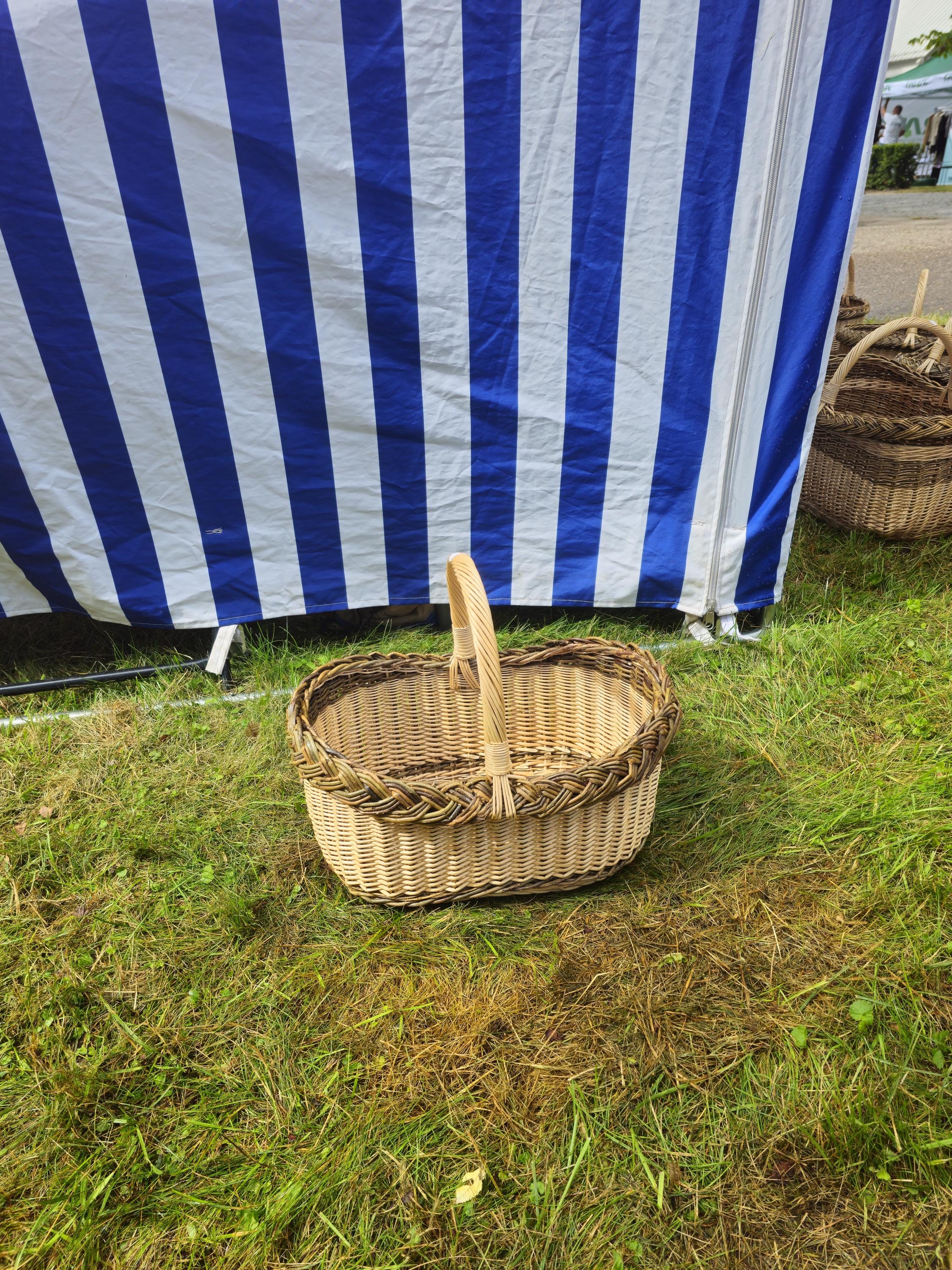 Wicker Foraging Basket with Natural Braided Rim - Handwoven Mushroom or Market Basket