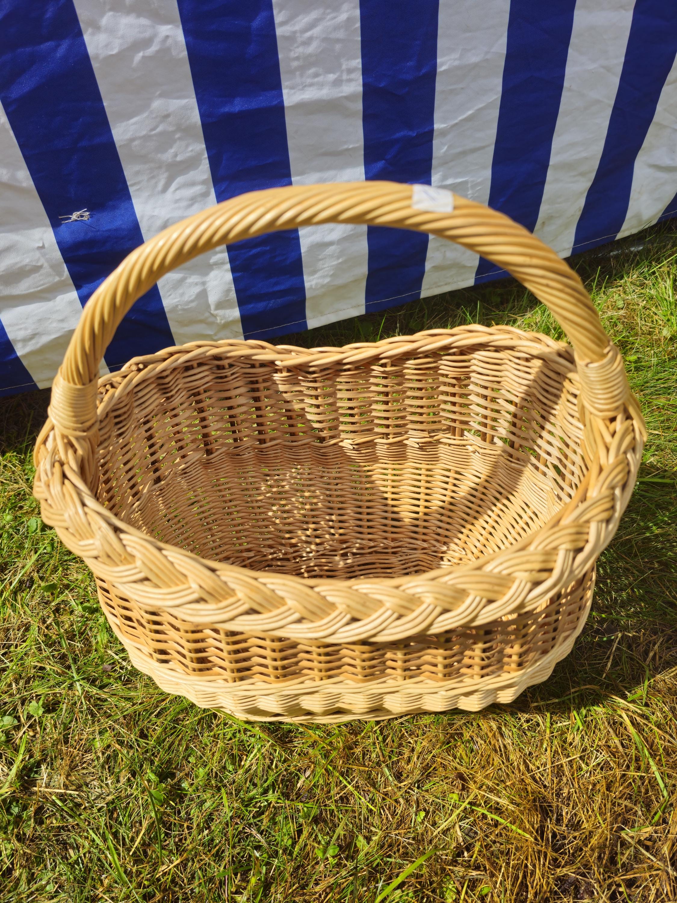 Wicker Basket with Braided Rim - Handwoven Rustic Willow Basket