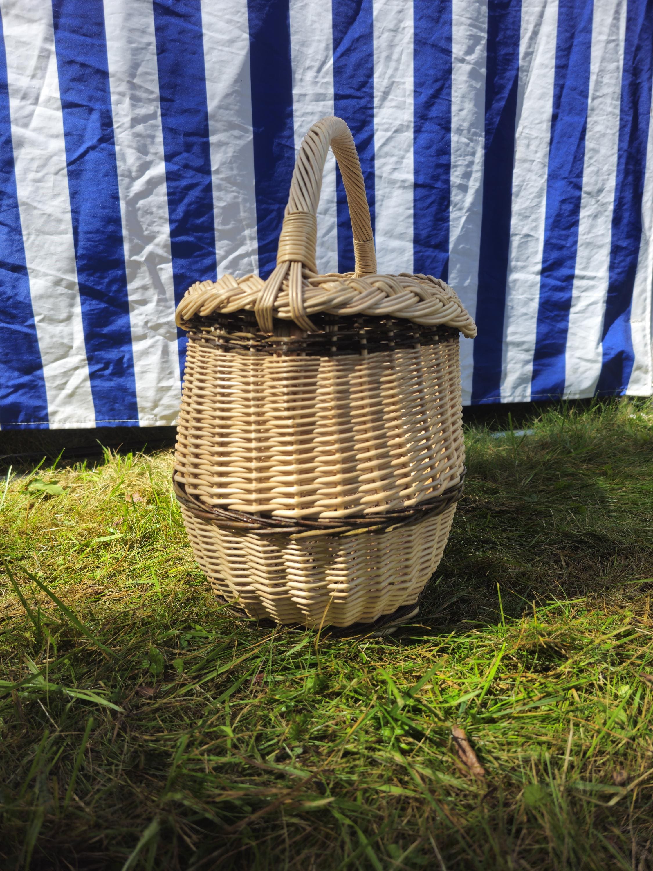 Wicker Oval Basket with Braided Rim - Medium Handwoven Willow Basket