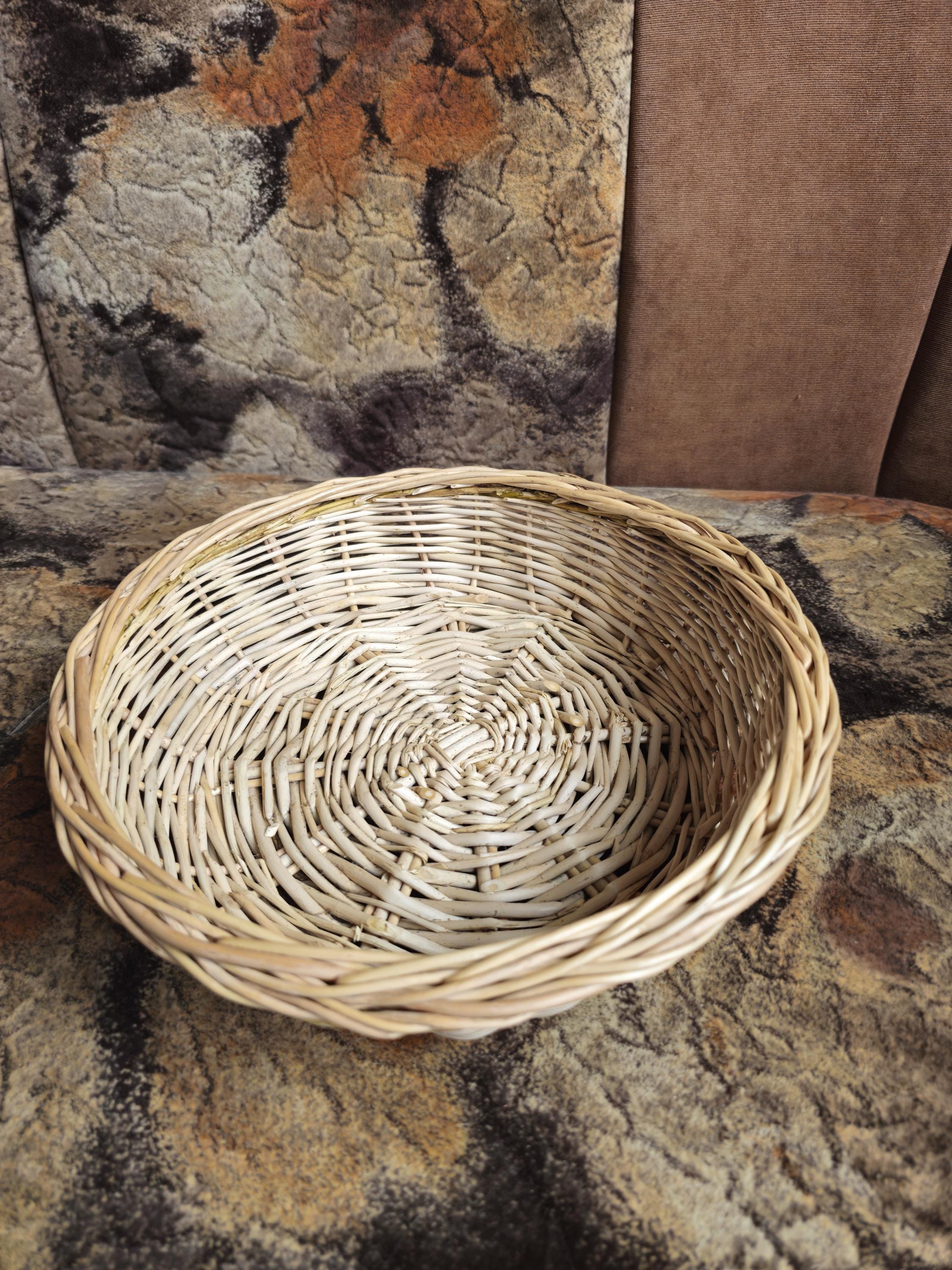 Rustic Bread Wicker Basket - Low round handmade serving bowl