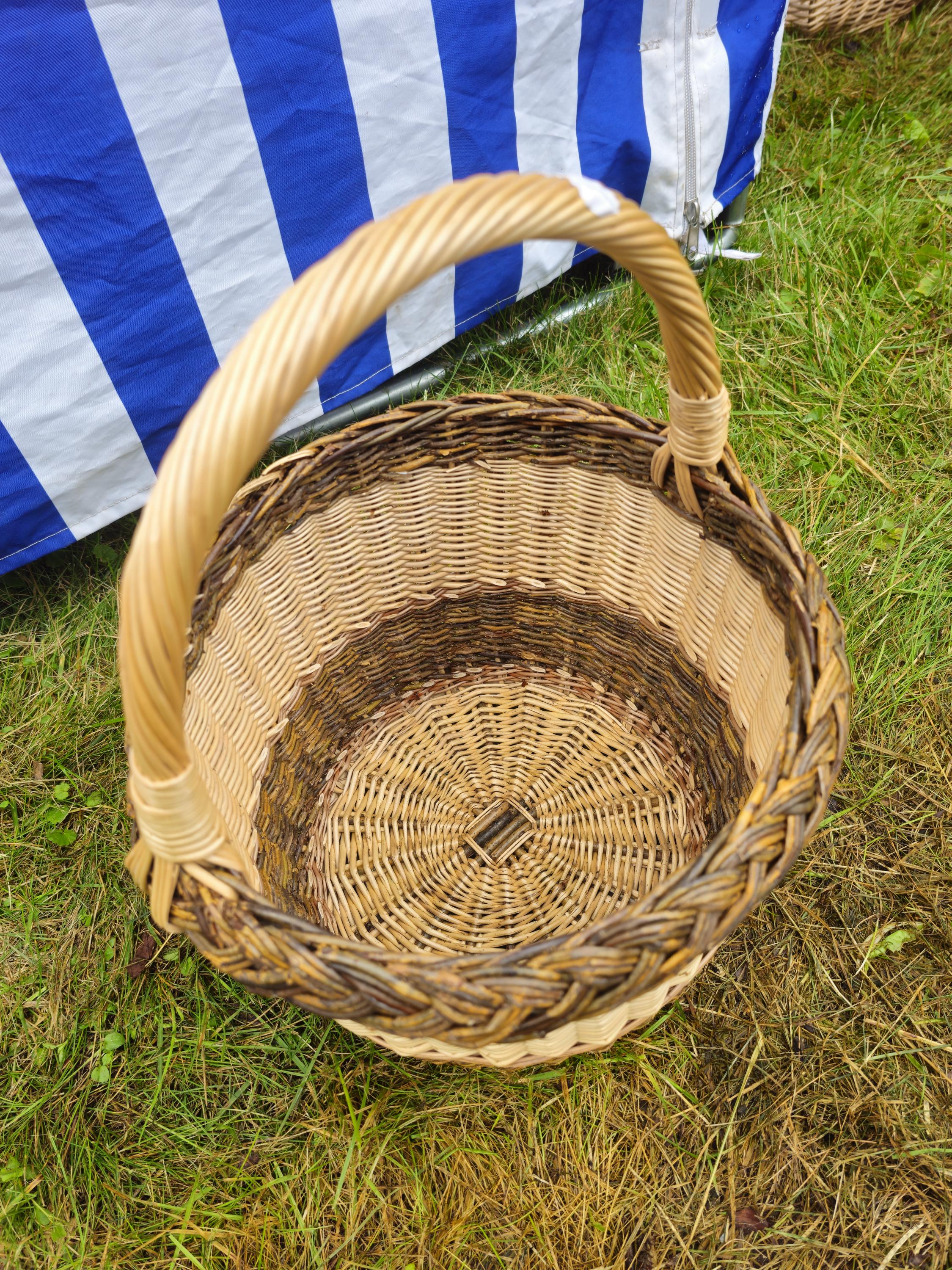 Wicker Basket with Dark Braided Rim - Rustic Handwoven Storage Basket