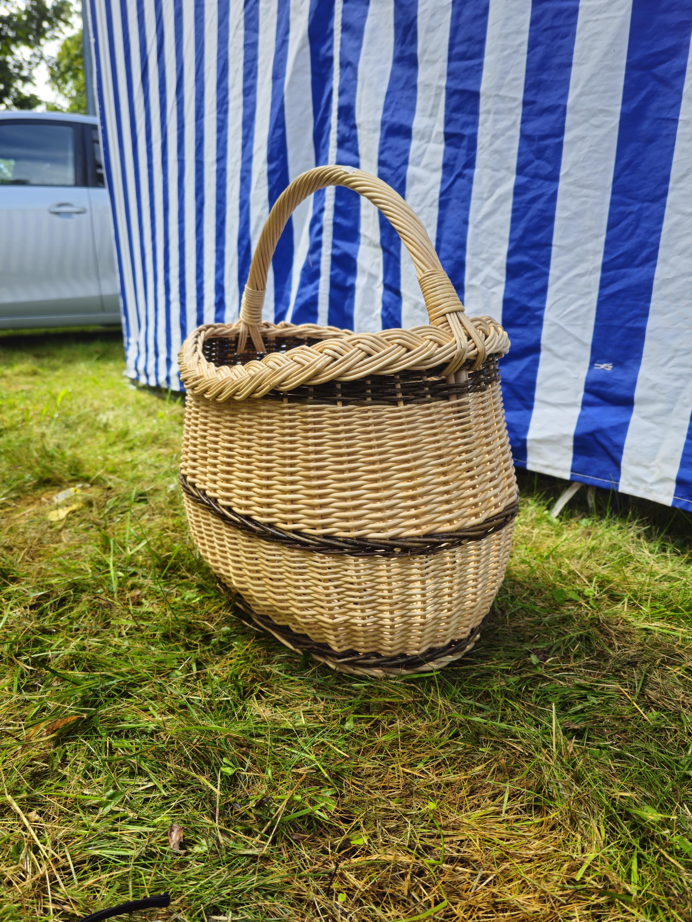 Long Willow Basket with Braided Rim - Tall Handwoven Wicker Basket