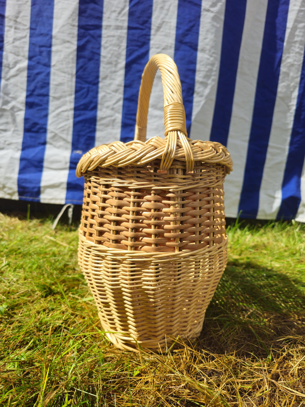 Wicker Basket with Braided Rim - Handwoven Rustic Willow Basket