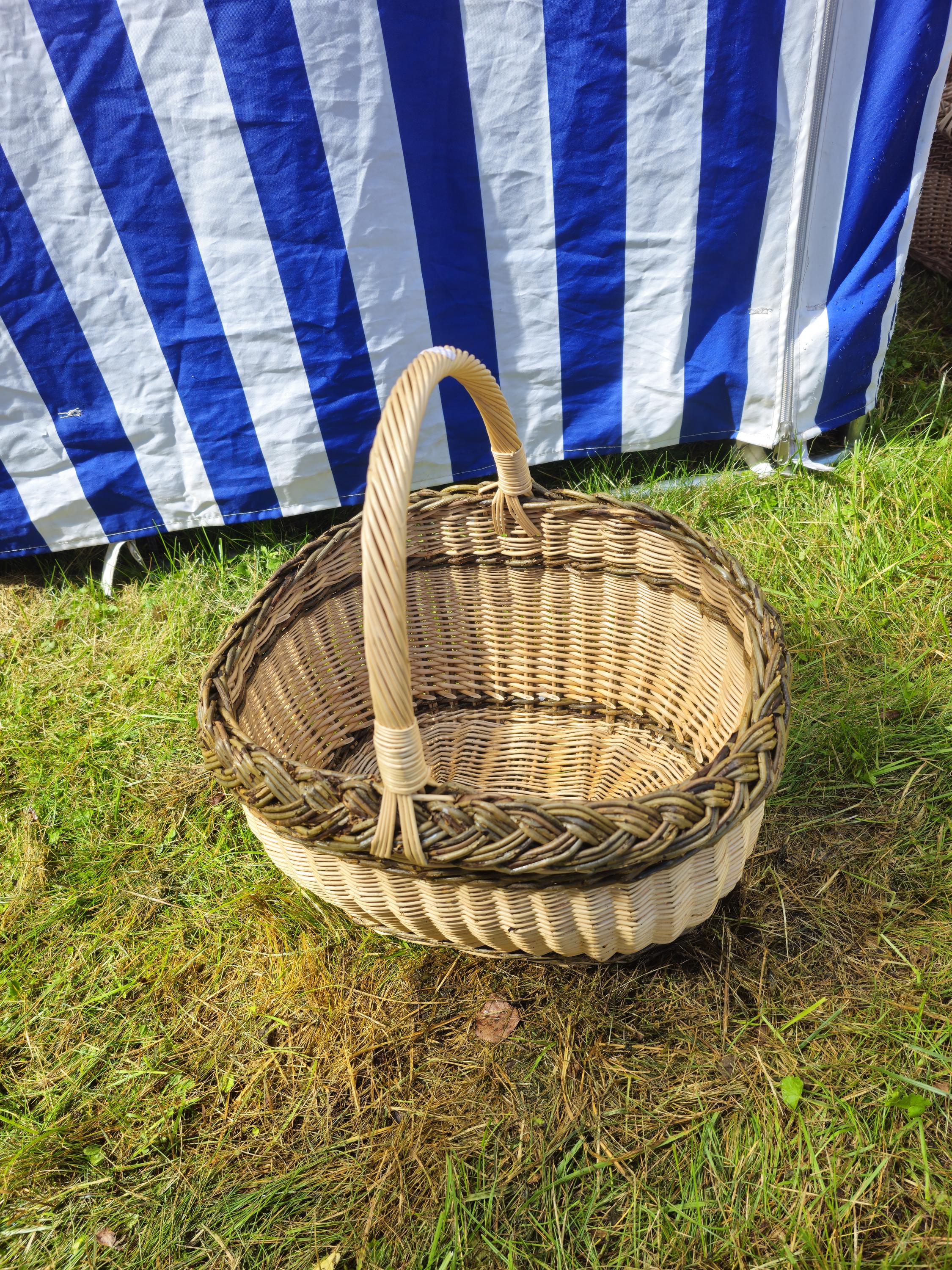 Wicker Oval Basket with Braided Rim - Medium Handwoven Willow Basket
