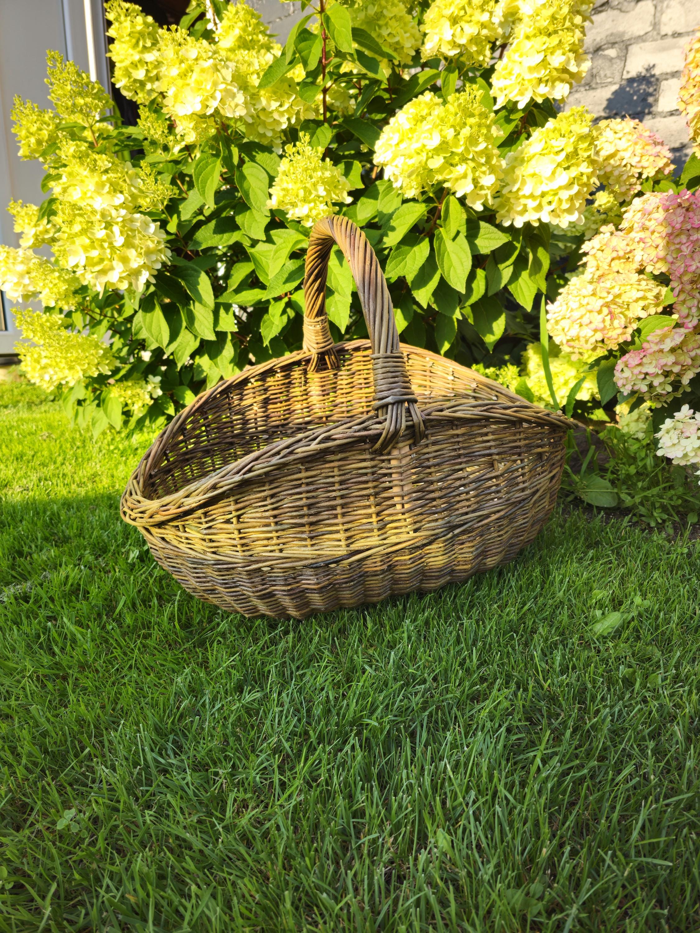 Handwoven Unpeeled Willow Basket: Rustic Gathering &amp; Harvest Basket