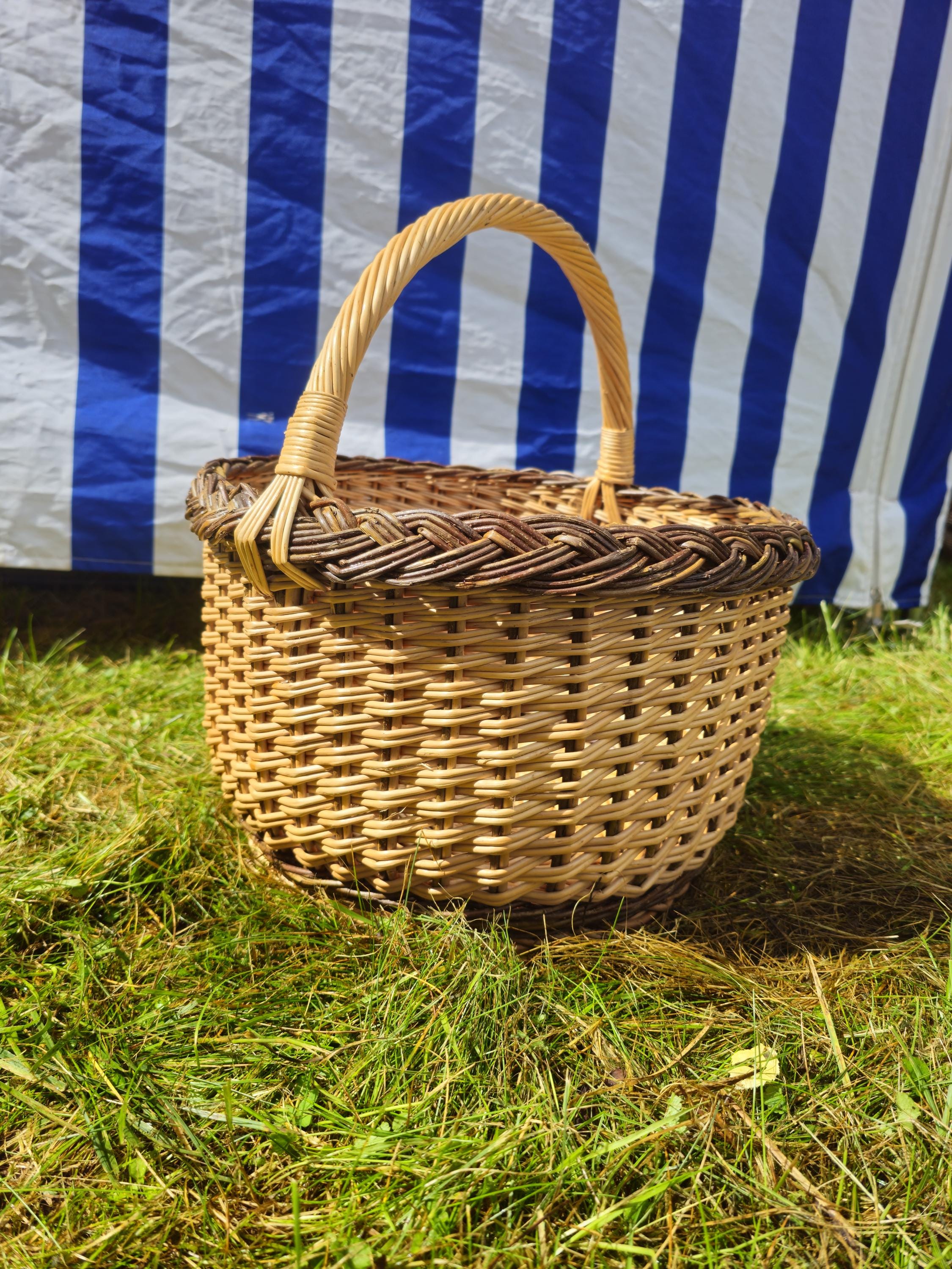 Wicker Mushroom Basket with Braided Rim - Handwoven Foraging Basket
