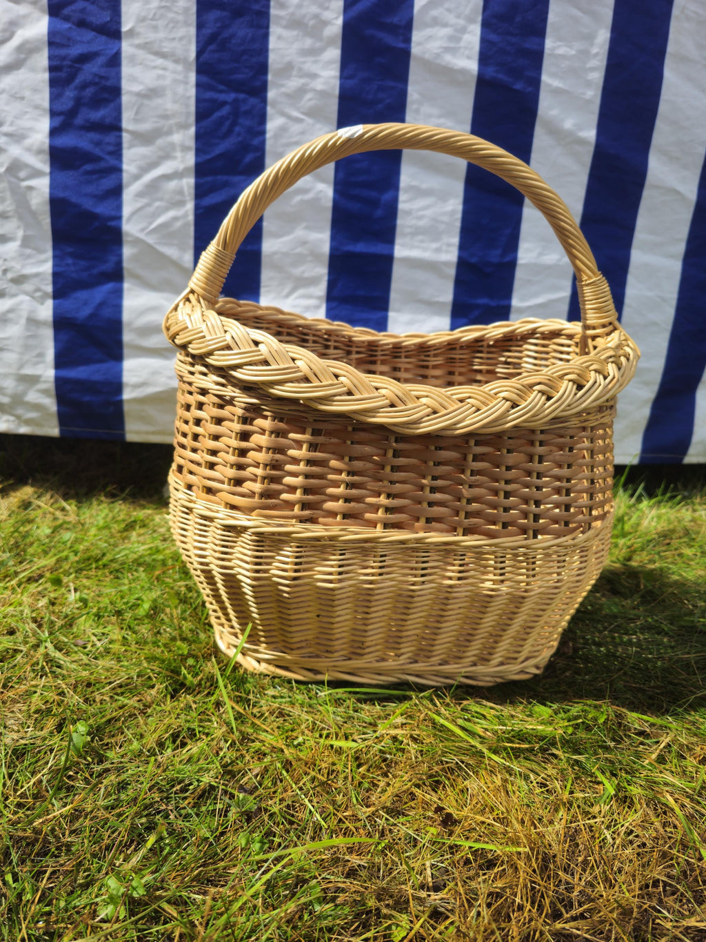 Wicker Basket with Braided Rim - Handwoven Rustic Willow Basket