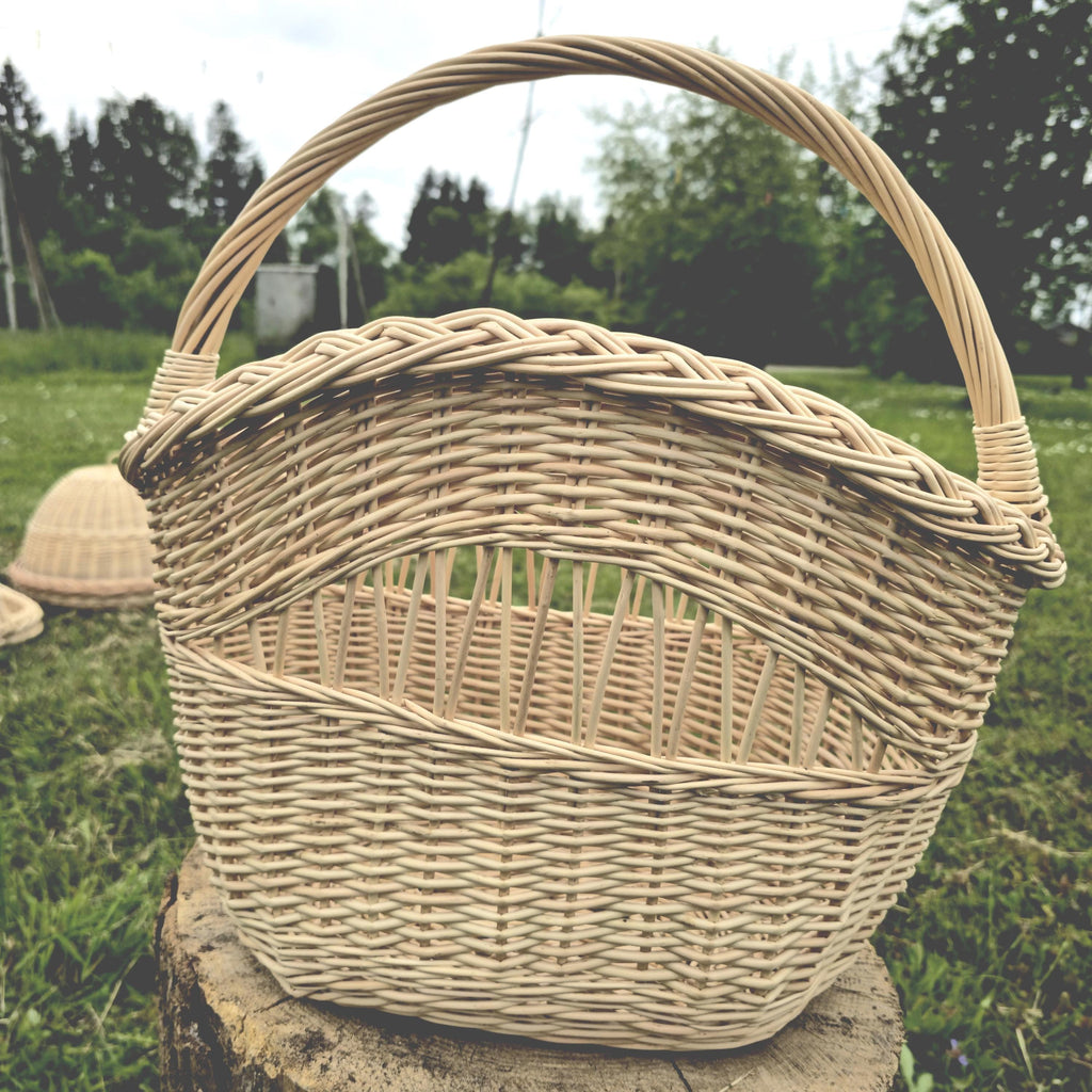 Decorative Wicker Basket, Asymmetrical Entryway &amp; Storage Basket, Rustic Farmhouse Centerpiece, Handwoven in Lithuania