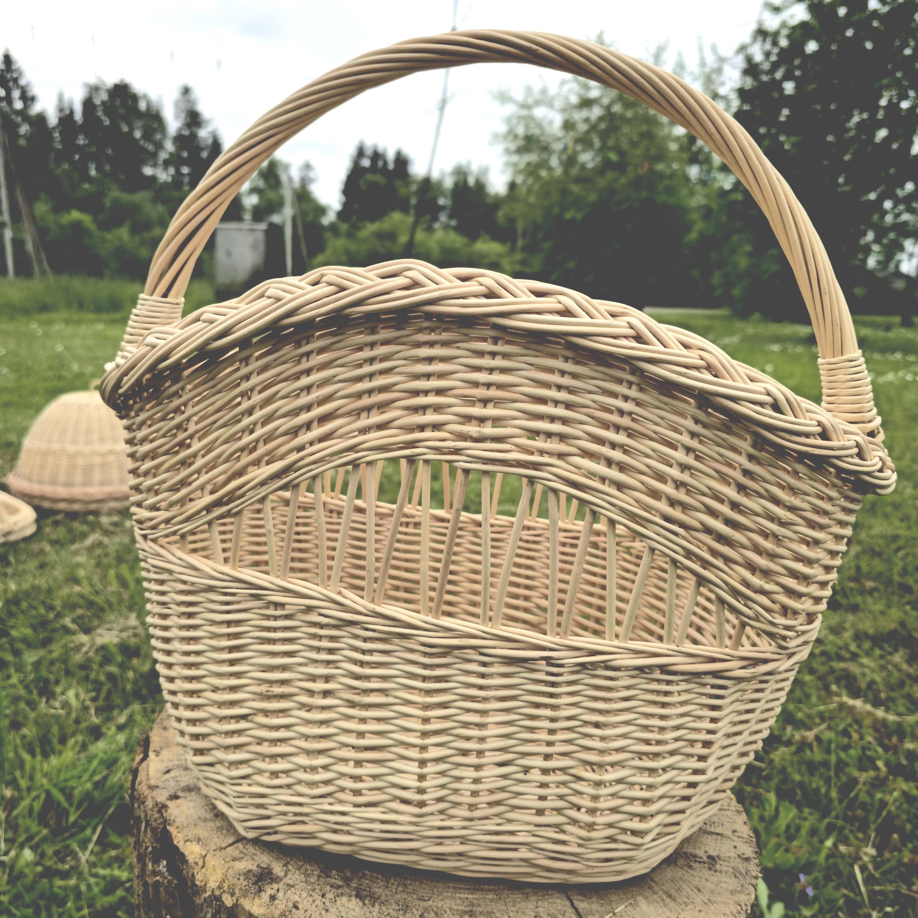 Decorative Wicker Basket, Asymmetrical Entryway &amp; Storage Basket, Rustic Farmhouse Centerpiece, Handwoven in Lithuania