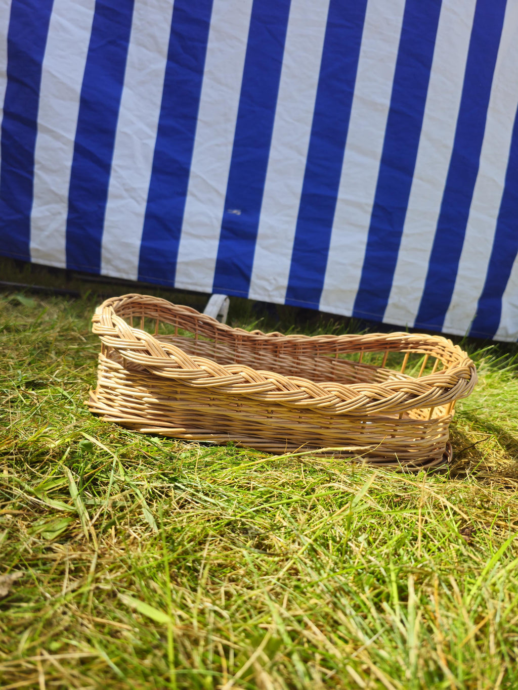 Wicker Serving Tray with Wooden Base - Handwoven Rectangular Basket