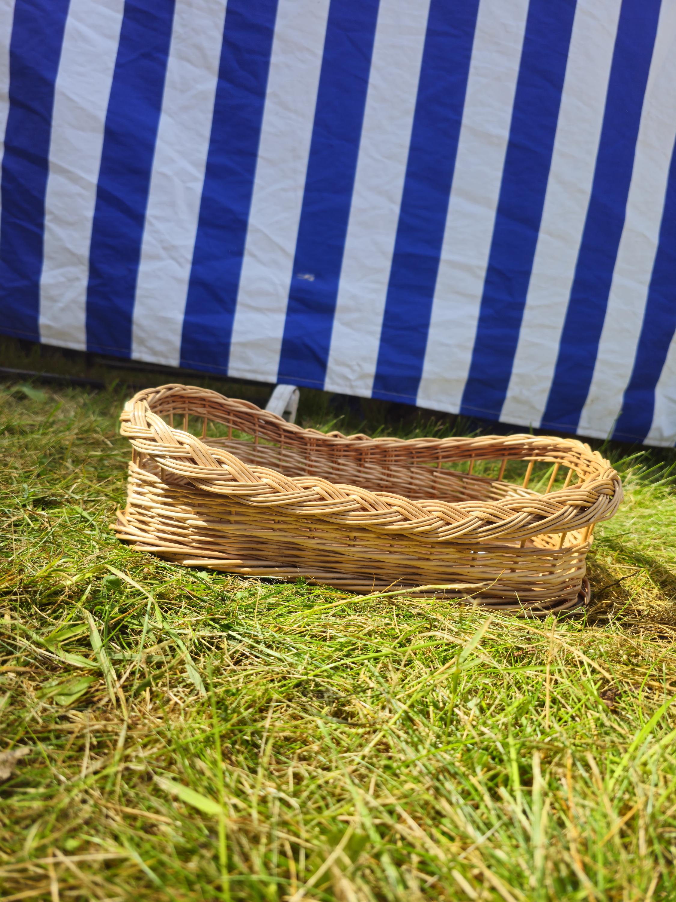 Wicker Serving Tray with Wooden Base - Handwoven Rectangular Basket