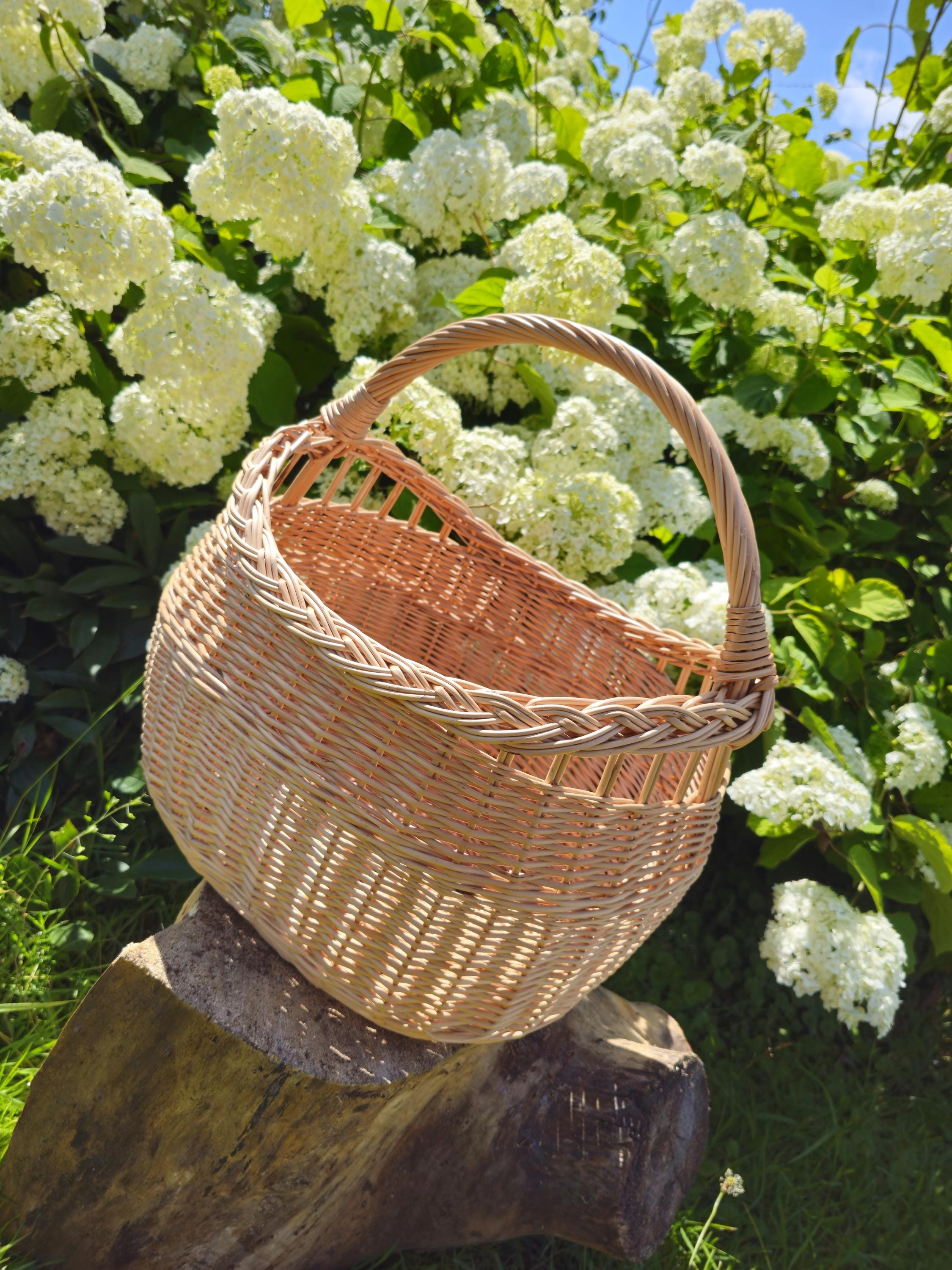 Rustic Decorative Wicker Basket - Handwoven Natural Storage - Farmhouse Cottagecore Home Decor