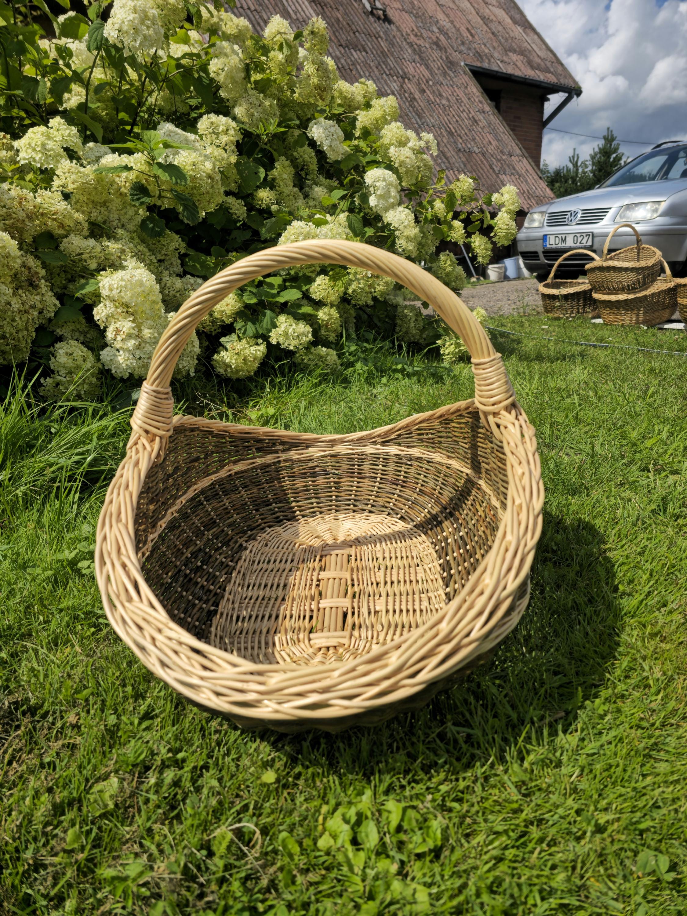 Handwoven Unpeeled Willow Basket: Rustic Gathering &amp; Harvest Basket