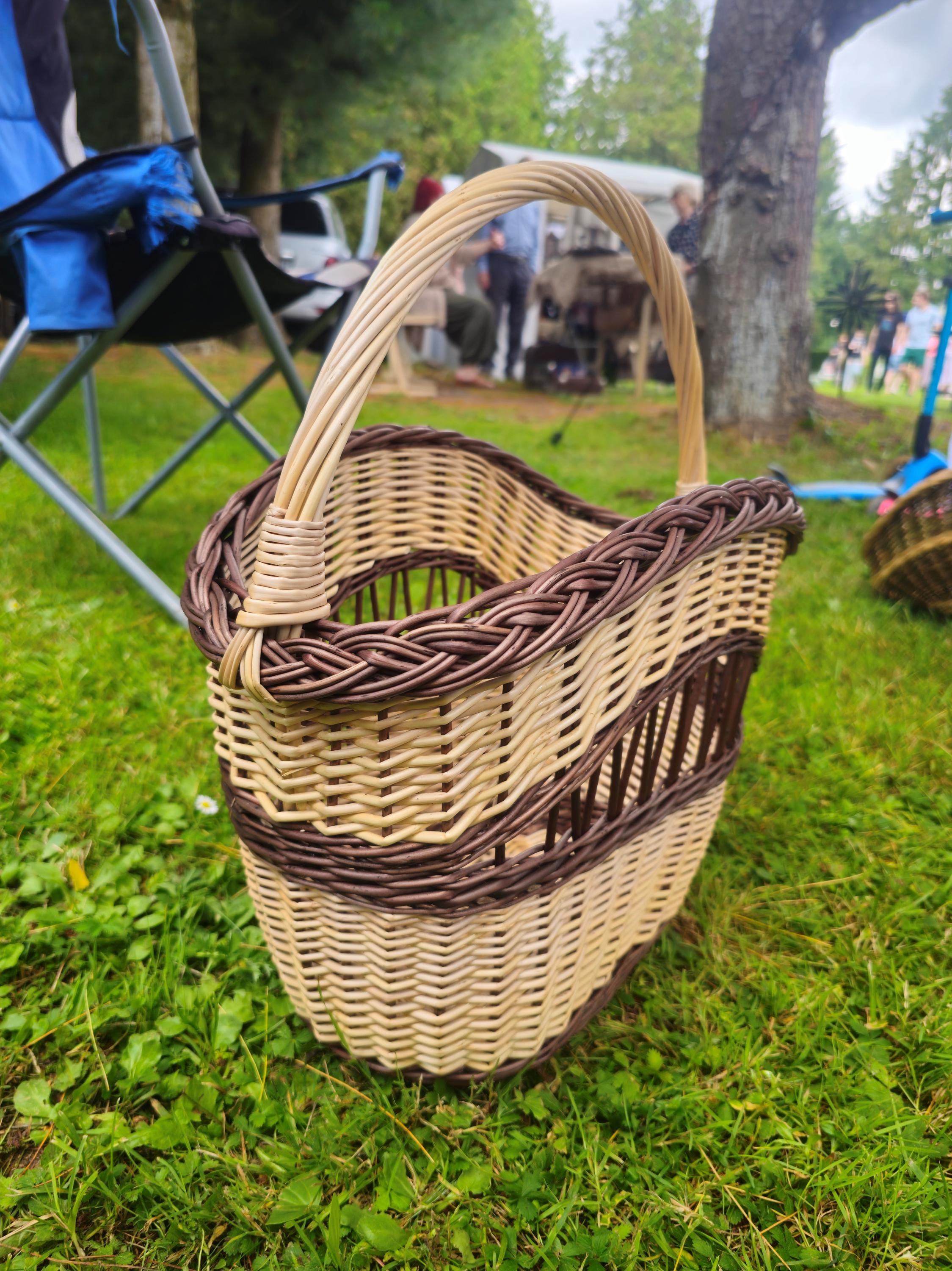 Decorative Wicker Basket, Asymmetrical Entryway &amp; Storage Basket, Rustic Farmhouse Centerpiece, Handwoven in Lithuania