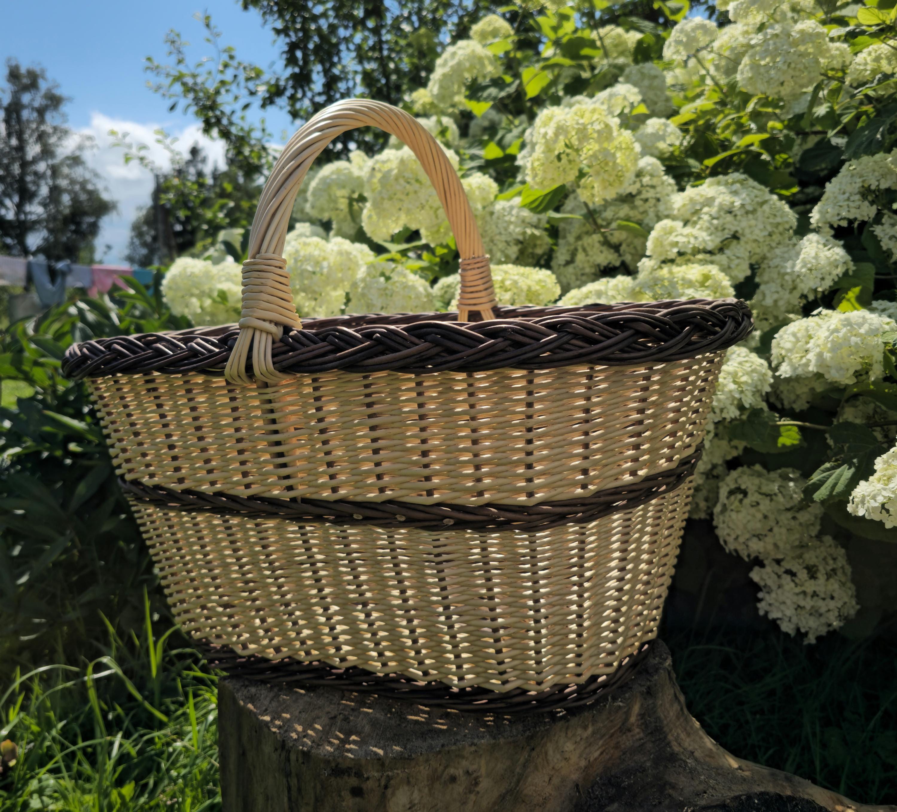 Large Rustic Decorative Wicker Basket - Handwoven Farmhouse Storage - Cottagecore Natural Home Decor