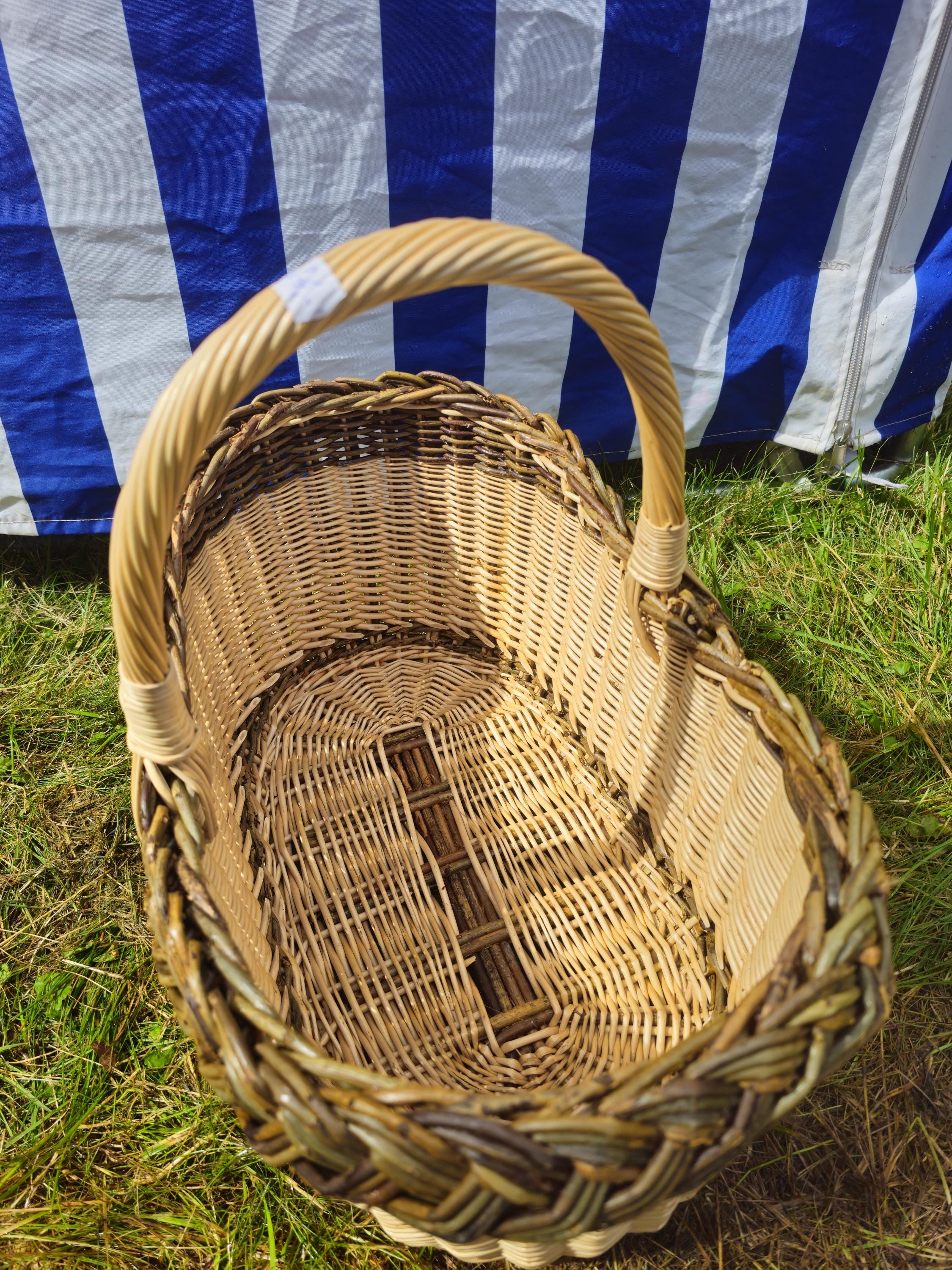 Wicker Foraging Basket with Natural Braided Rim - Handwoven Mushroom or Market Basket