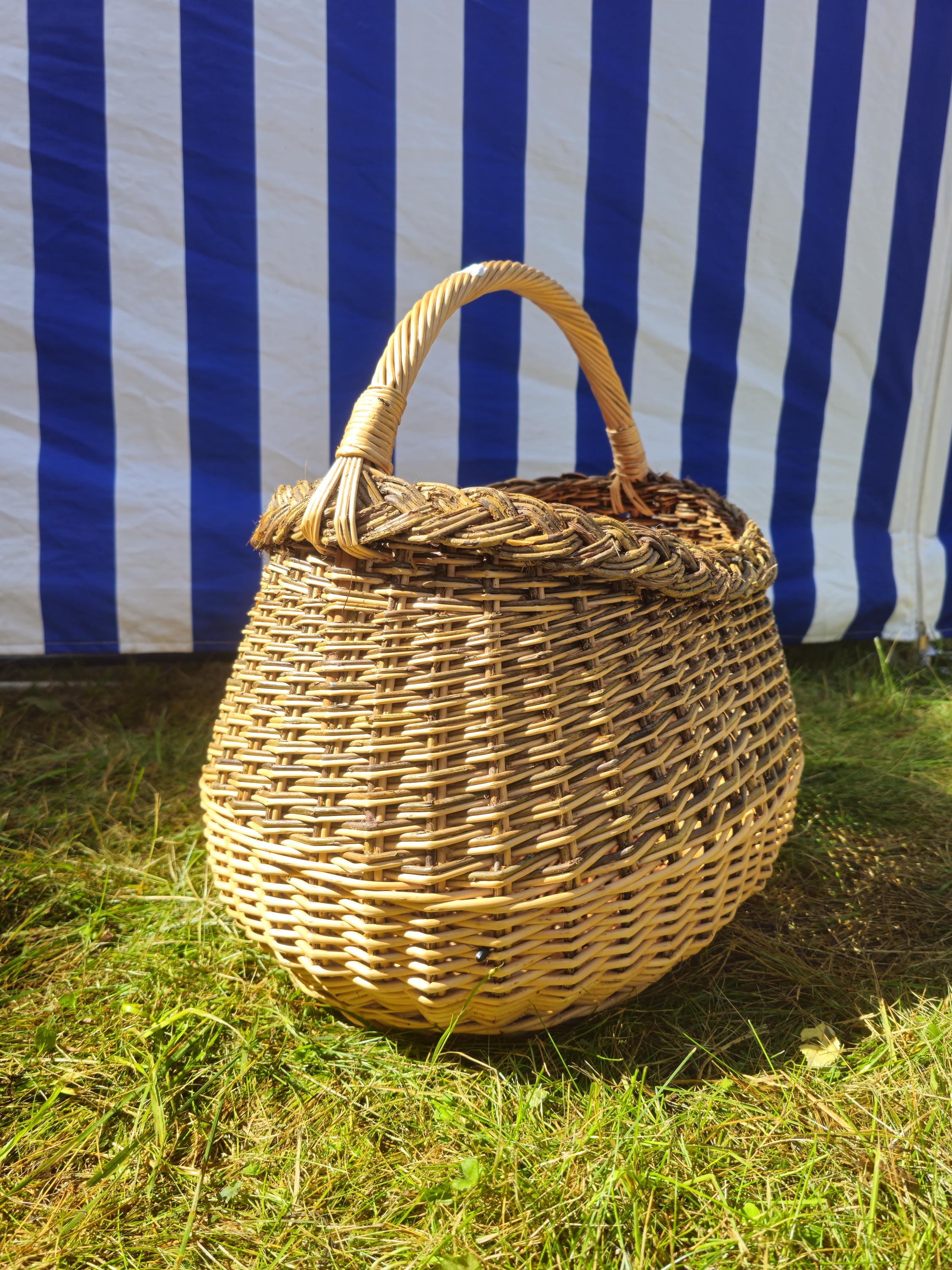Wicker Mushroom Basket with Braided Rim - Handwoven Foraging Basket