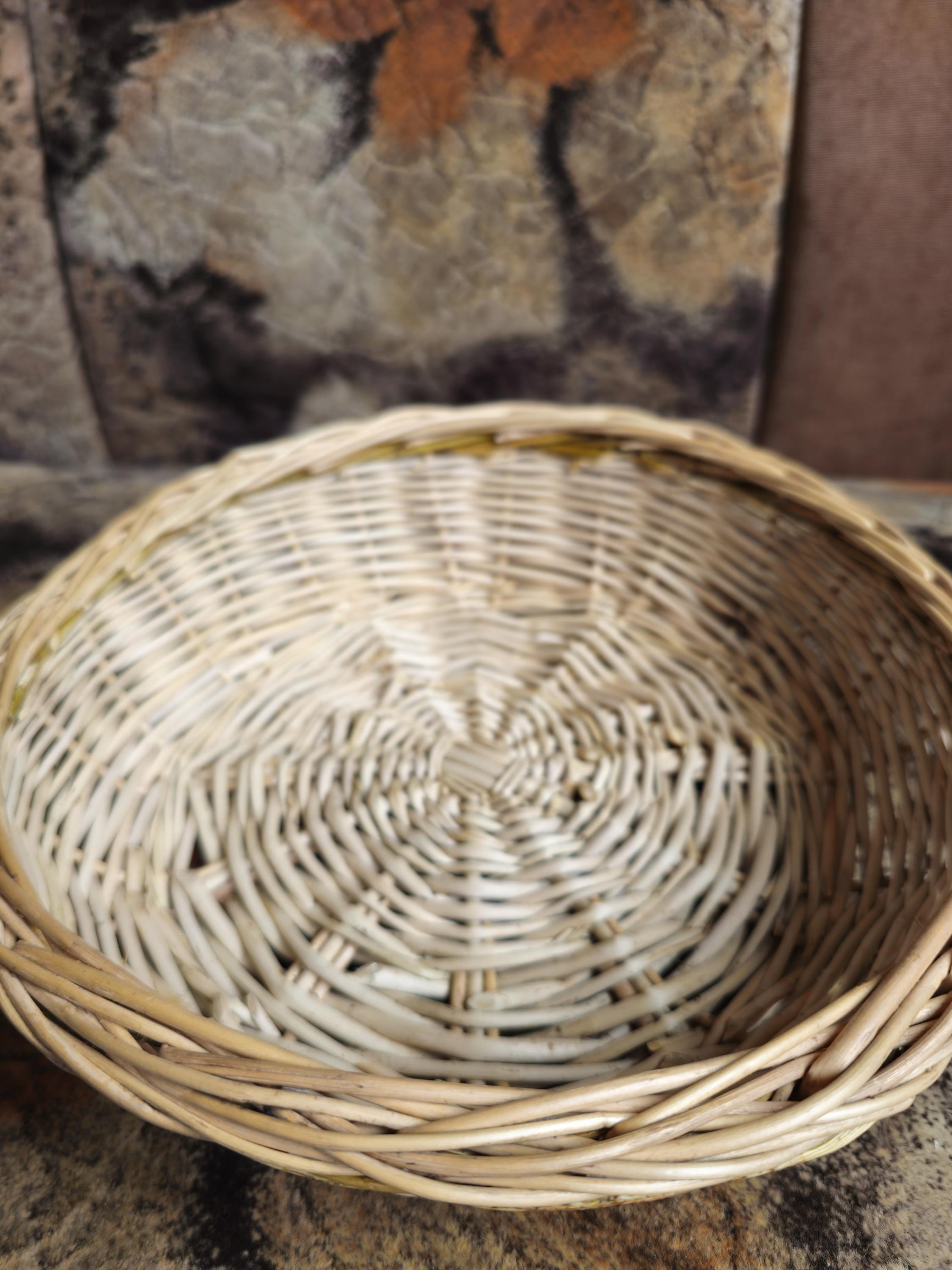 Rustic Bread Wicker Basket - Low round handmade serving bowl