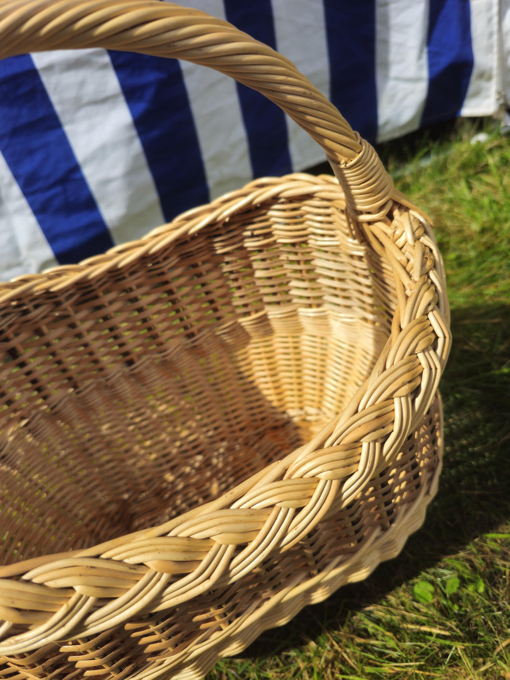 Wicker Basket with Braided Rim - Handwoven Rustic Willow Basket