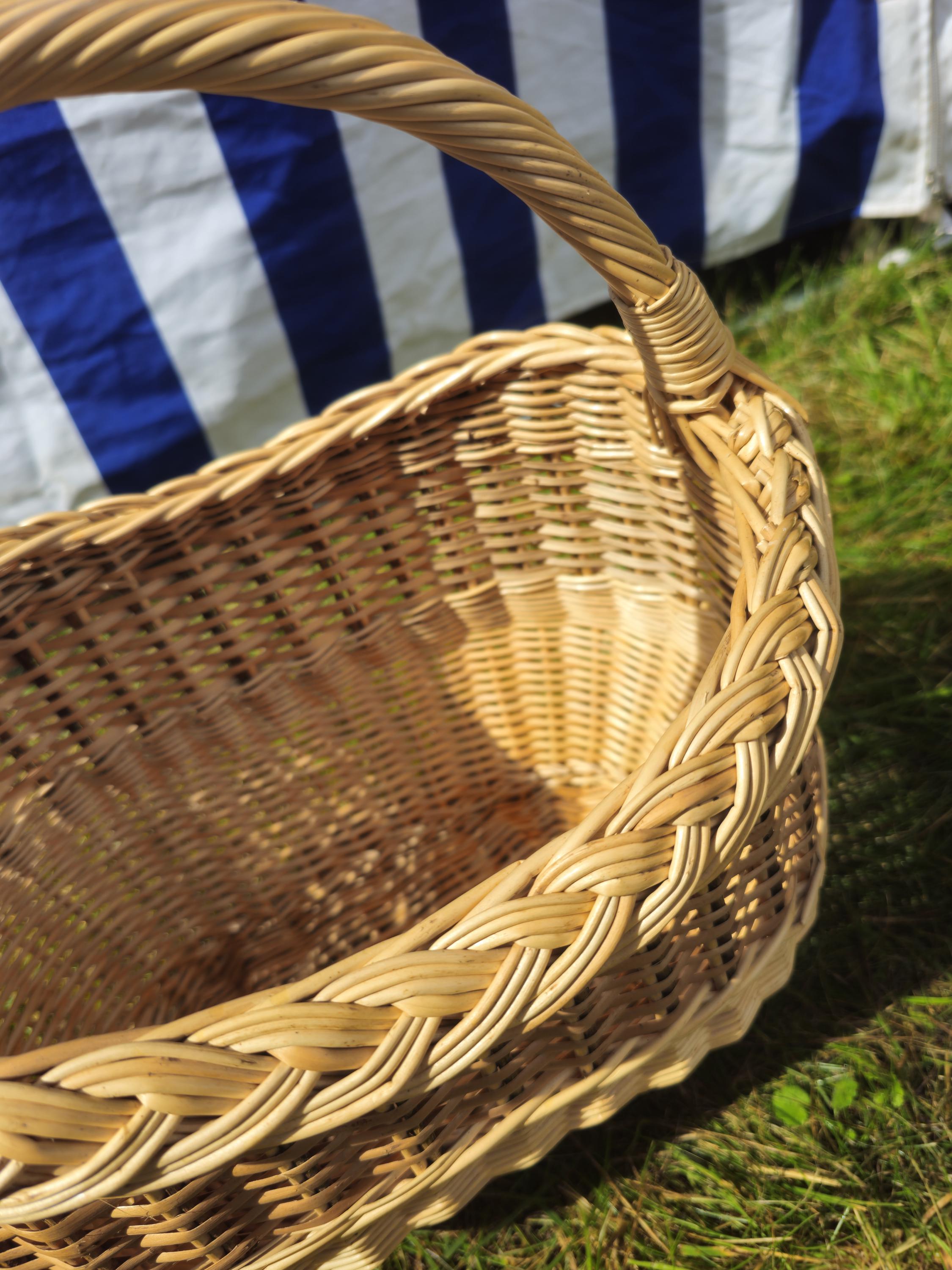 Wicker Basket with Braided Rim - Handwoven Rustic Willow Basket