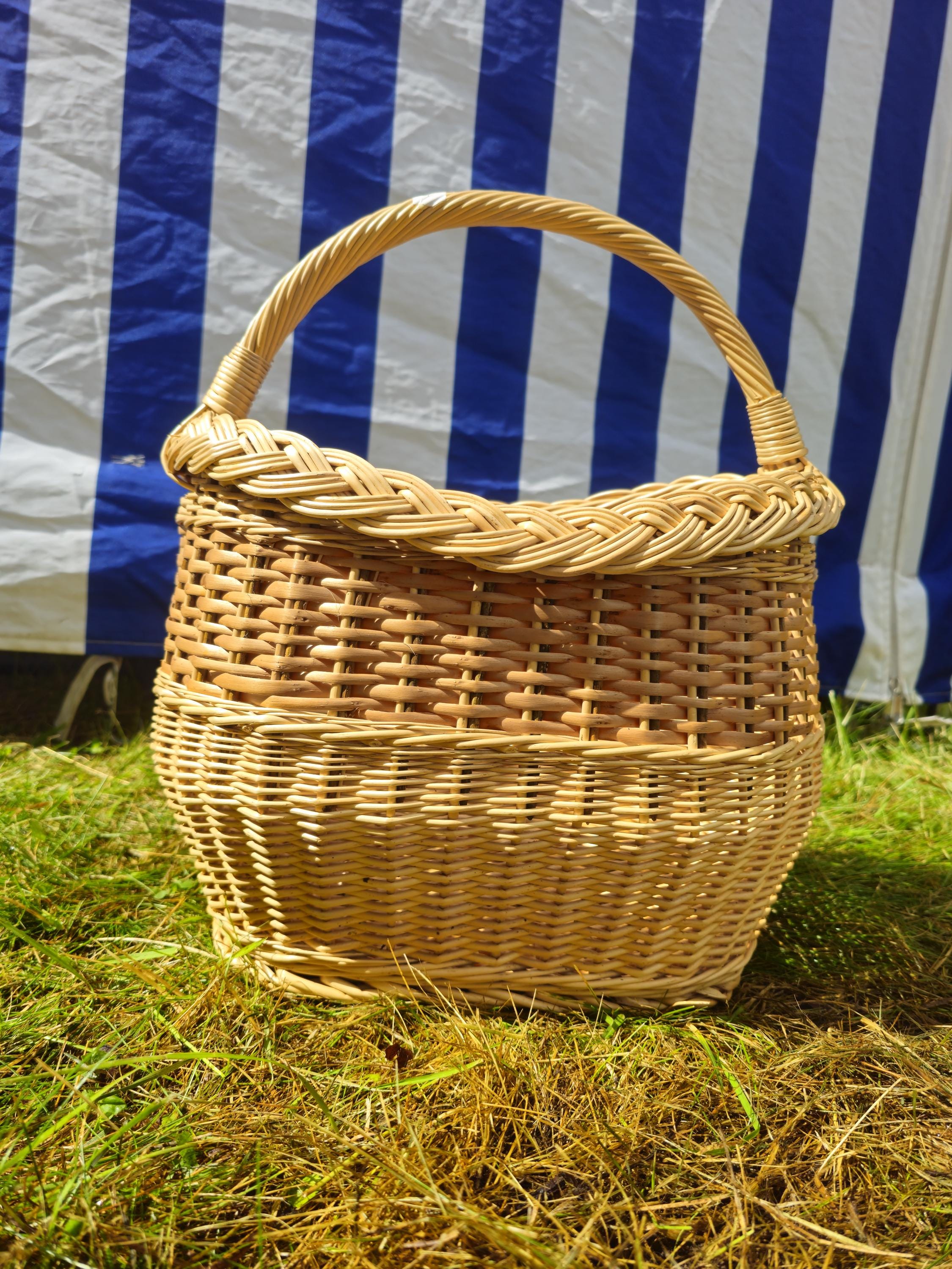 Wicker Basket with Braided Rim - Handwoven Rustic Willow Basket