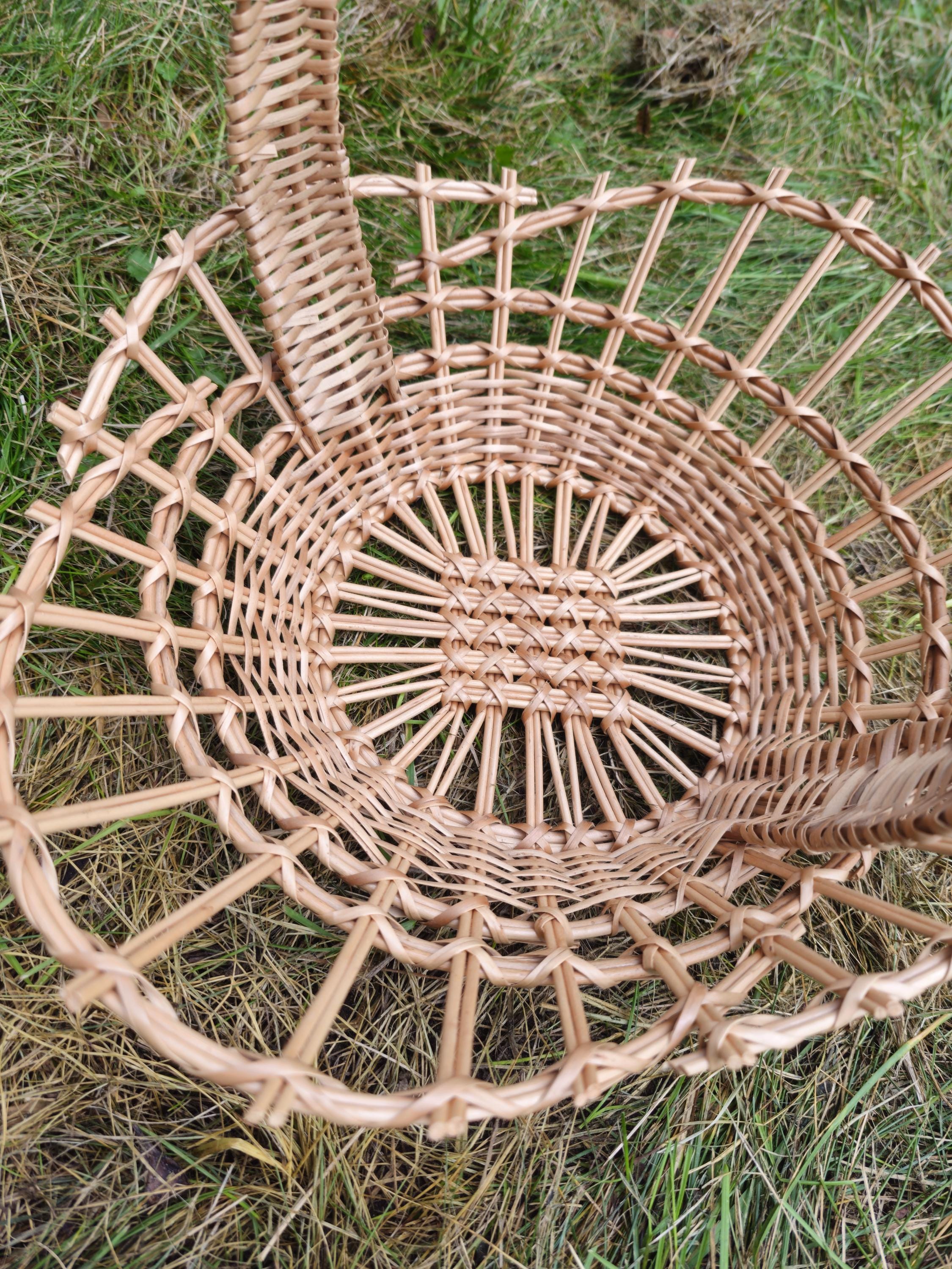 Shallow Wicker Display Basket with Arched Handle - Oval Handwoven Tray