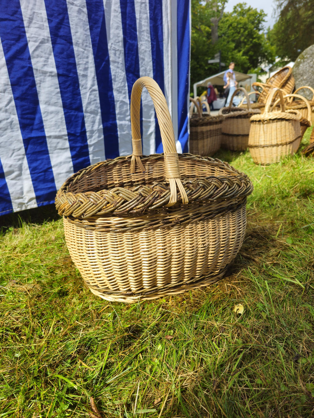 Wicker Oval Basket with Braided Rim - Medium Handwoven Willow Basket