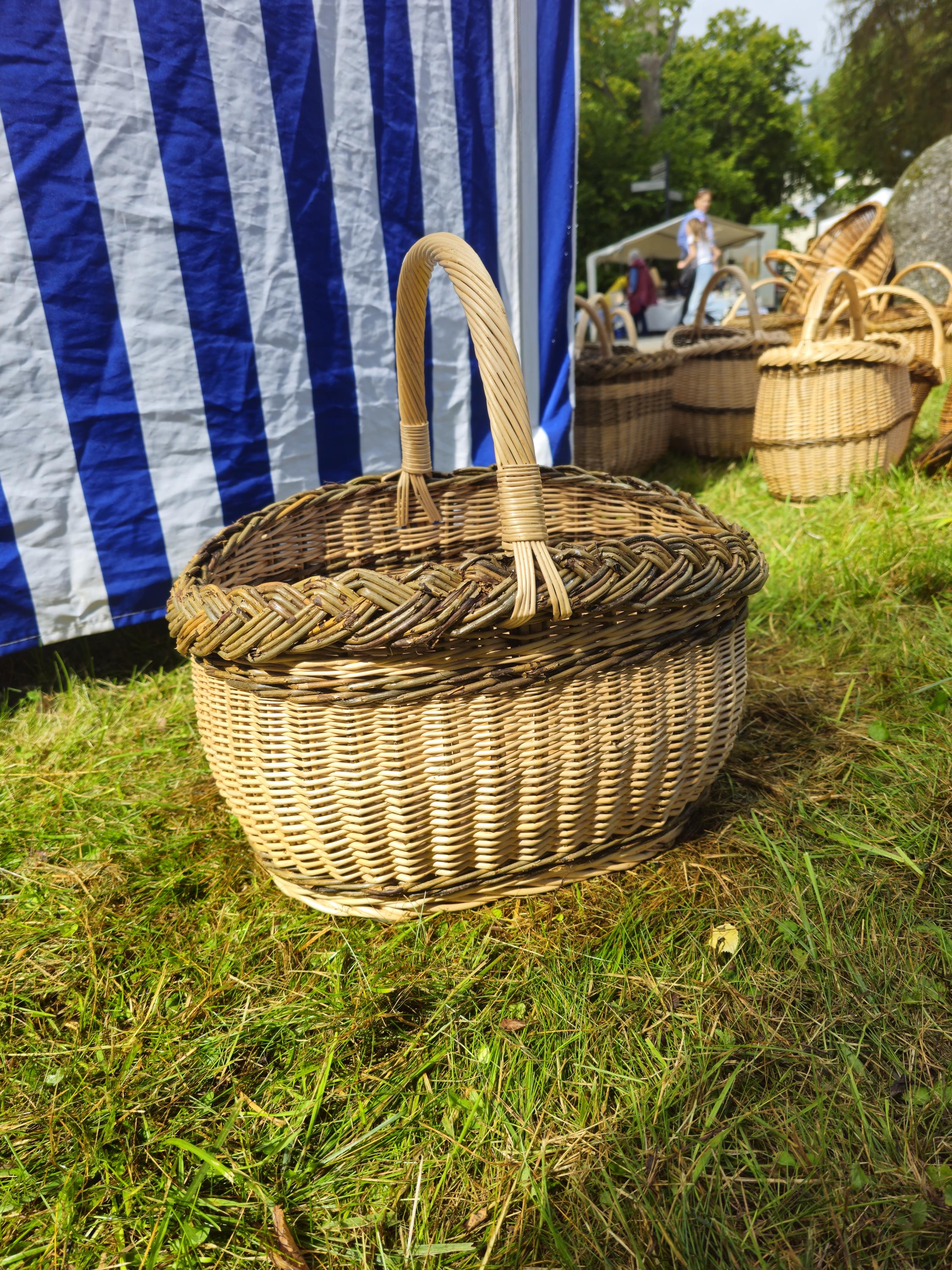 Wicker Oval Basket with Braided Rim - Medium Handwoven Willow Basket