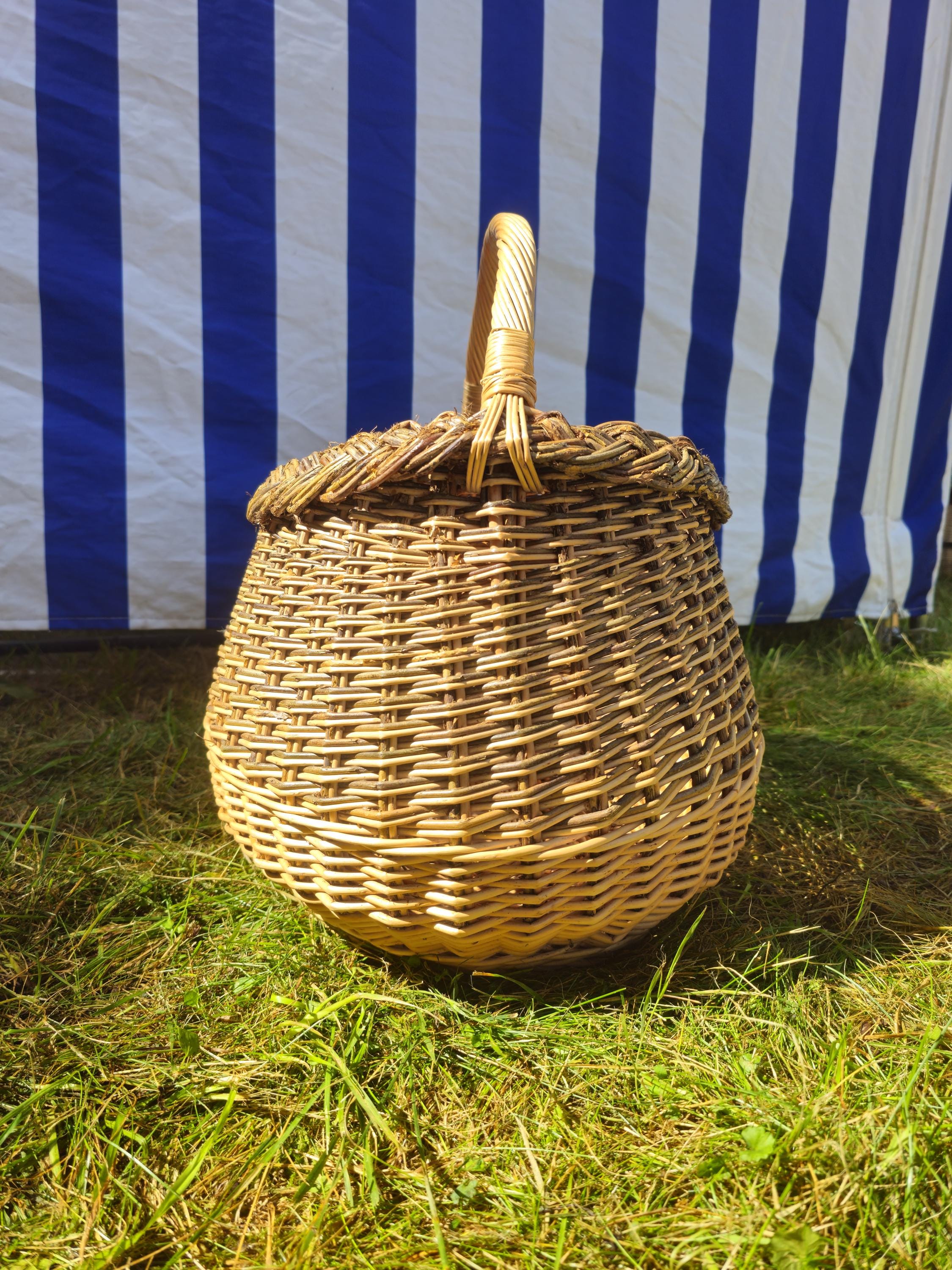 Wicker Mushroom Basket with Braided Rim - Handwoven Foraging Basket